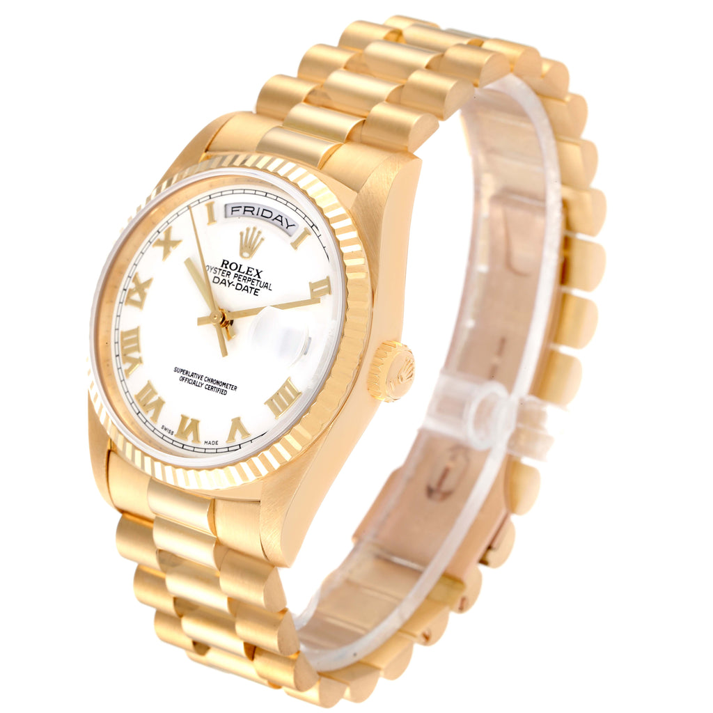 Rolex President Day-Date 18k Yellow Gold White Dial Mens Watch 18238 Box Papers