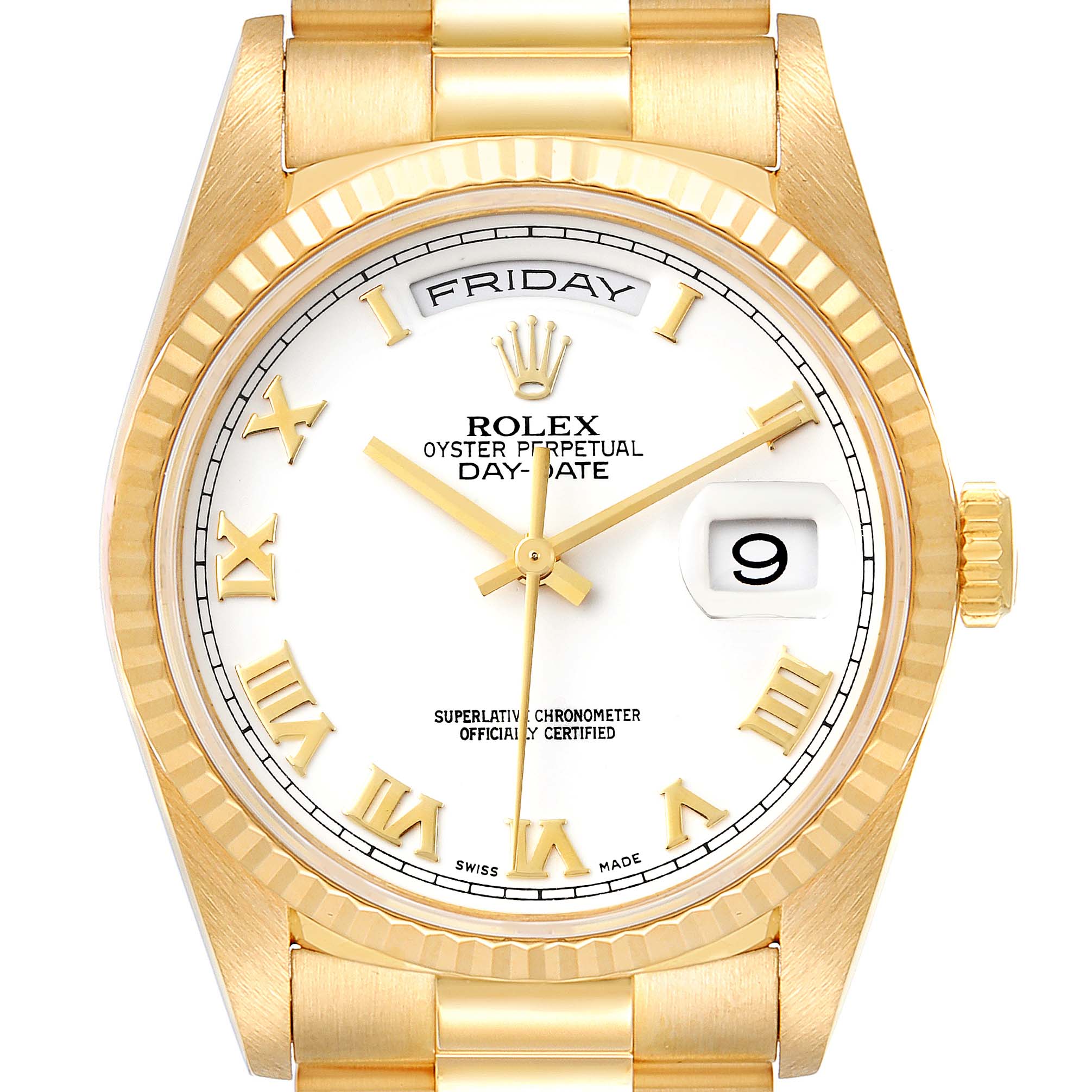 Rolex President Day-Date 18k Yellow Gold White Dial Mens Watch 18238 Box Papers
