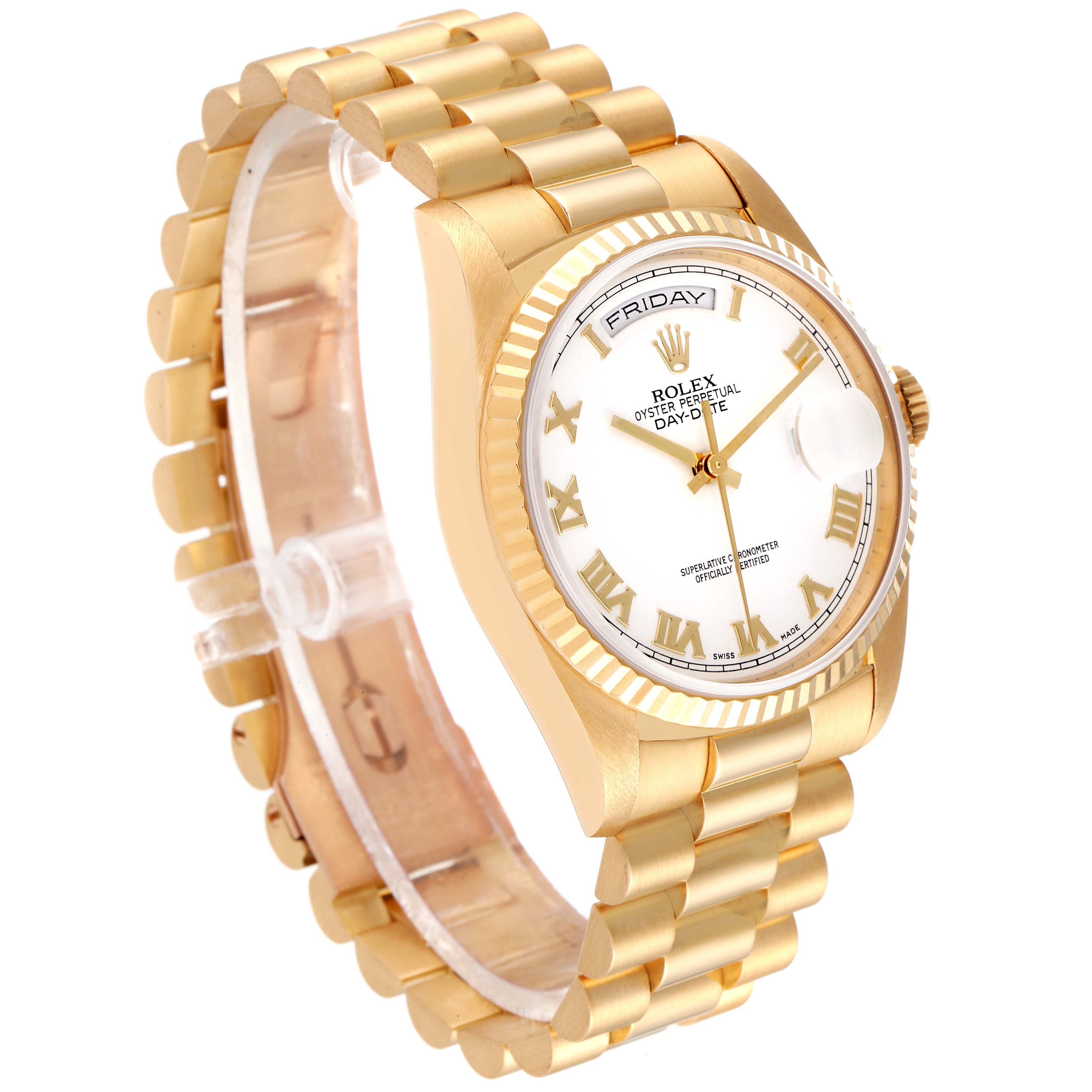Rolex President Day-Date 18k Yellow Gold White Dial Mens Watch 18238 Box Papers