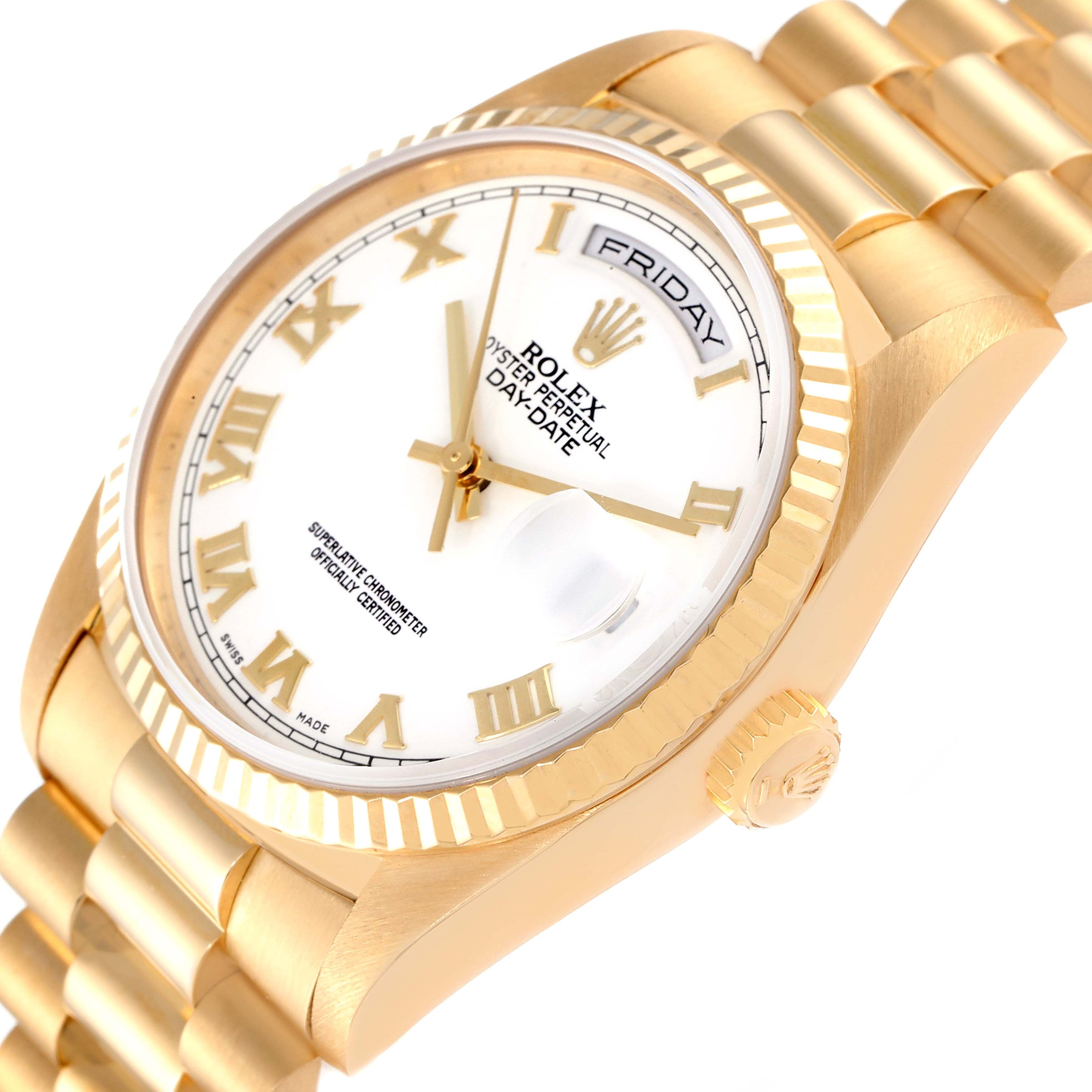 Rolex President Day-Date 18k Yellow Gold White Dial Mens Watch 18238 Box Papers