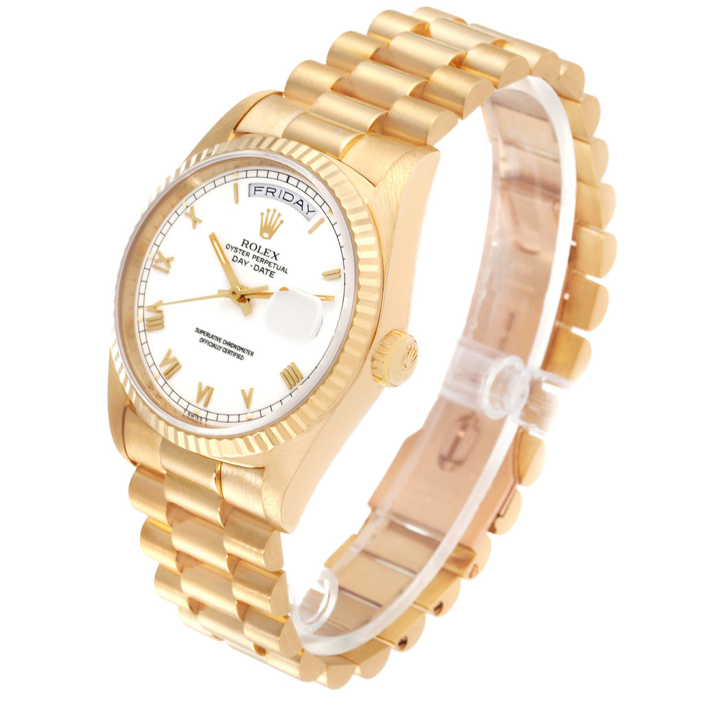 Rolex President Day-Date 18k Yellow Gold White Roman Dial Mens Watch 18238