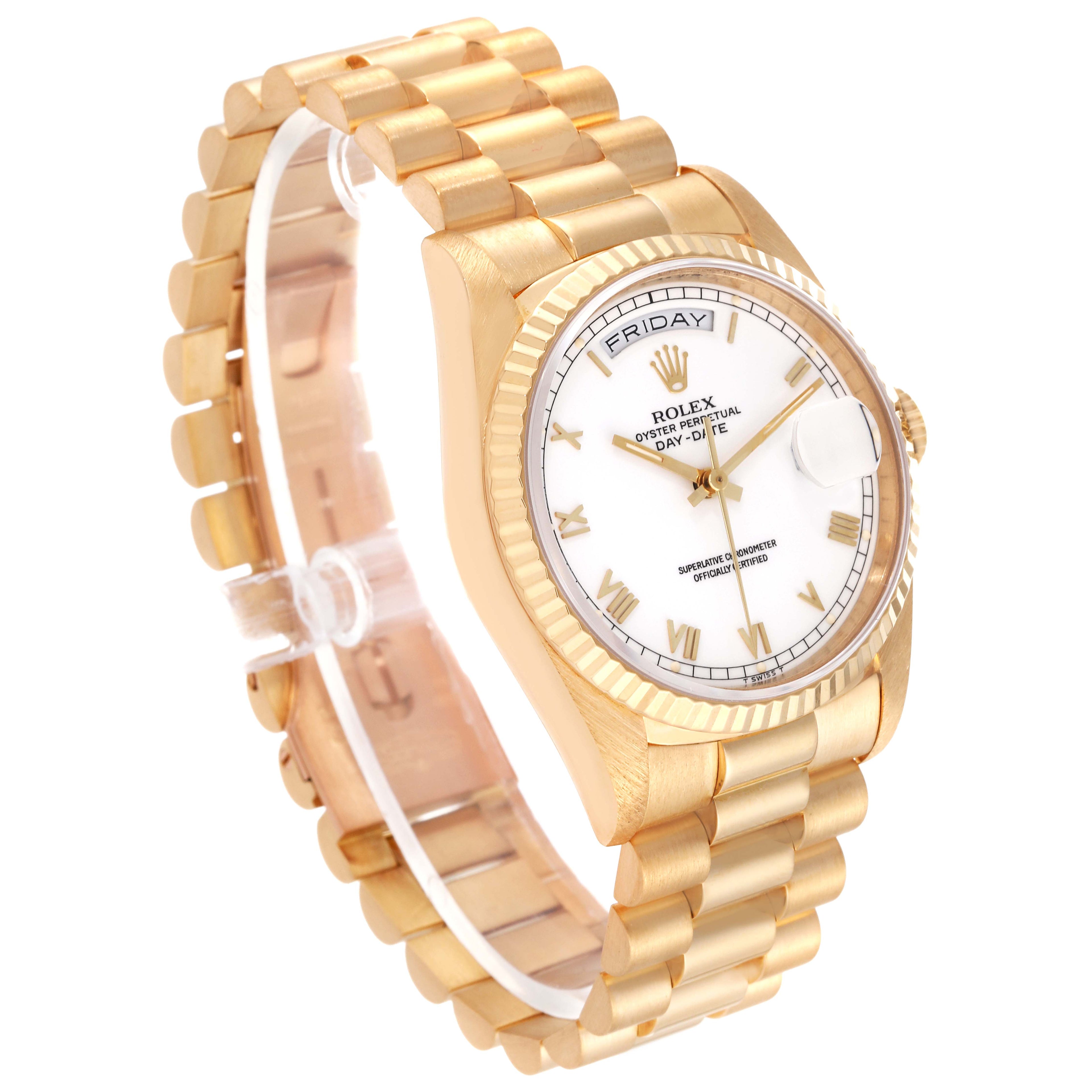 Rolex President Day-Date 18k Yellow Gold White Roman Dial Mens Watch 18238