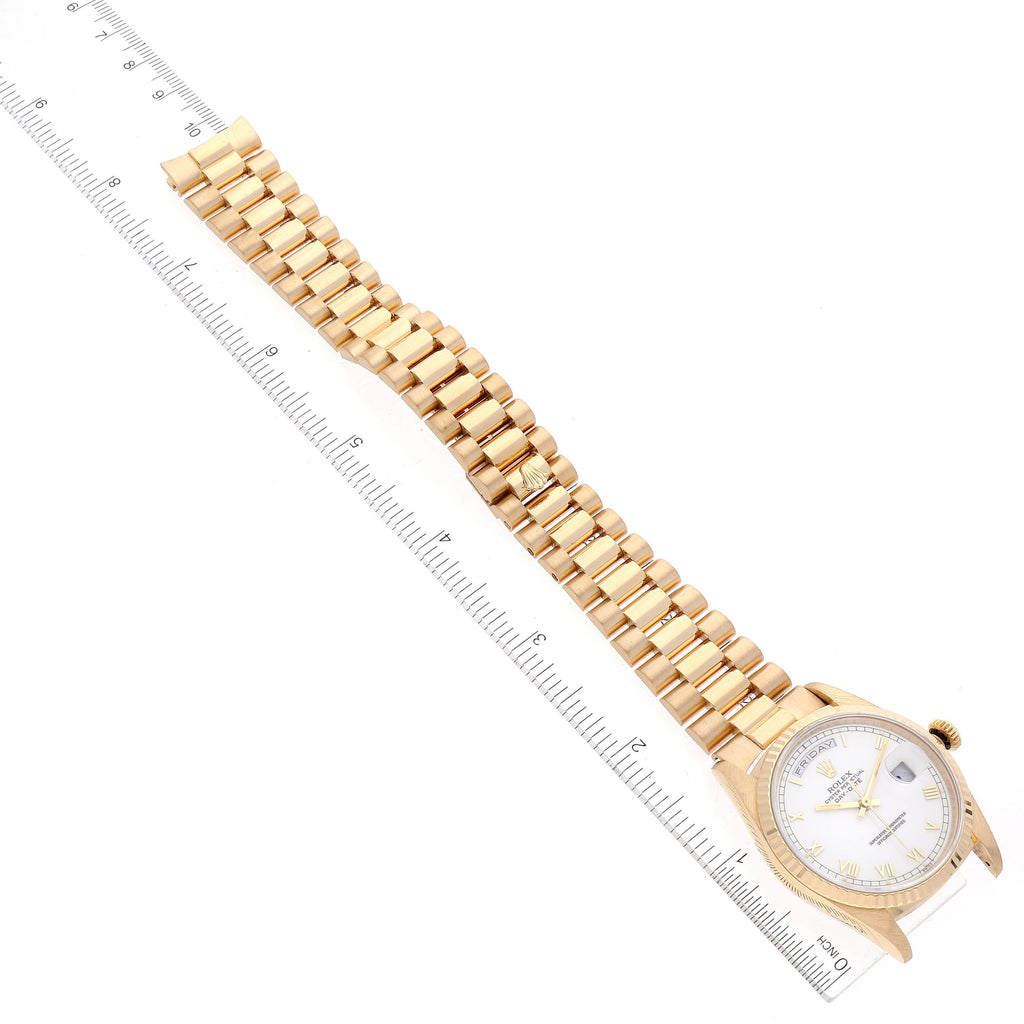 Rolex President Day-Date 18k Yellow Gold White Roman Dial Mens Watch 18238