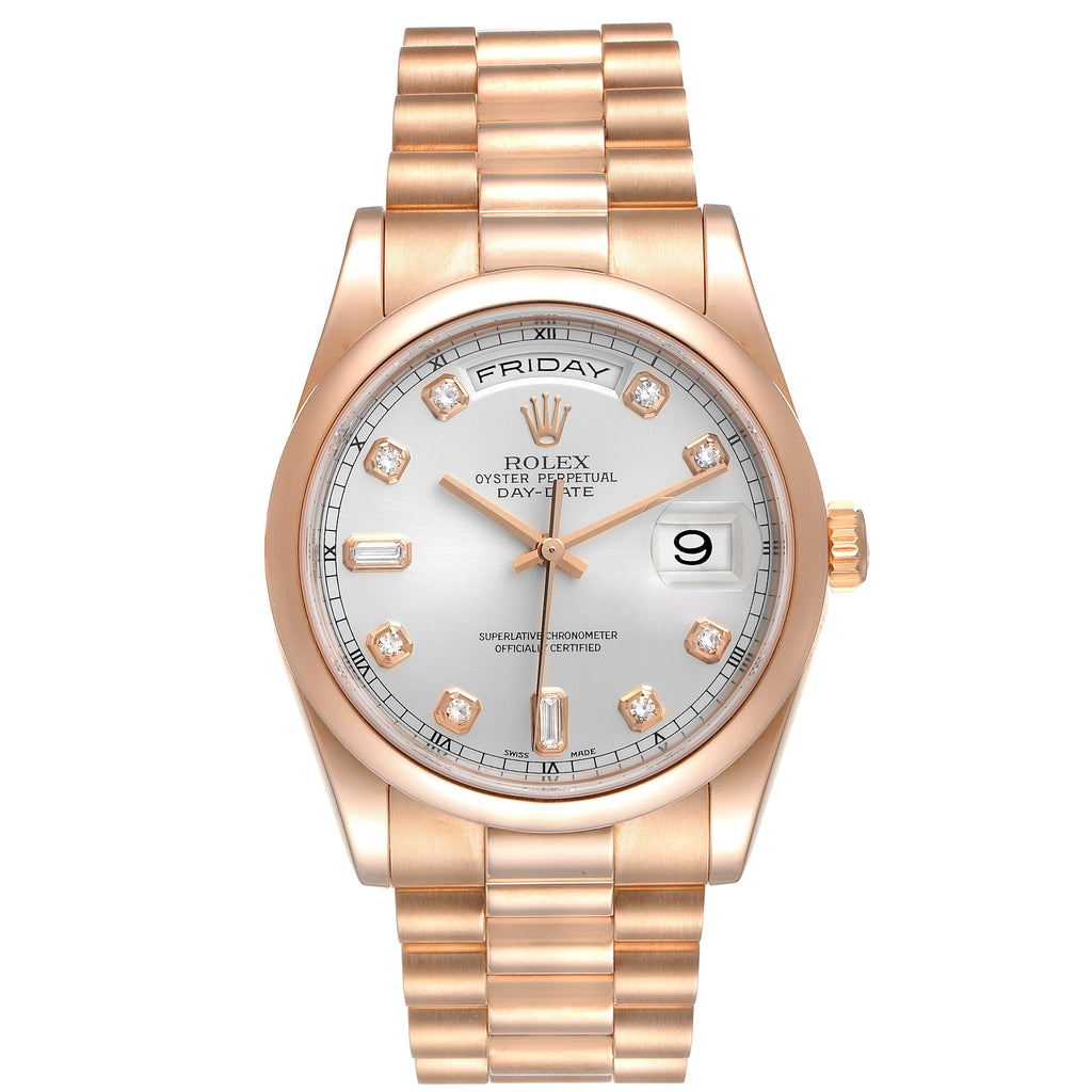 Rolex President Day Date 36 Rose Gold Diamond Mens Watch 118205 Box Papers