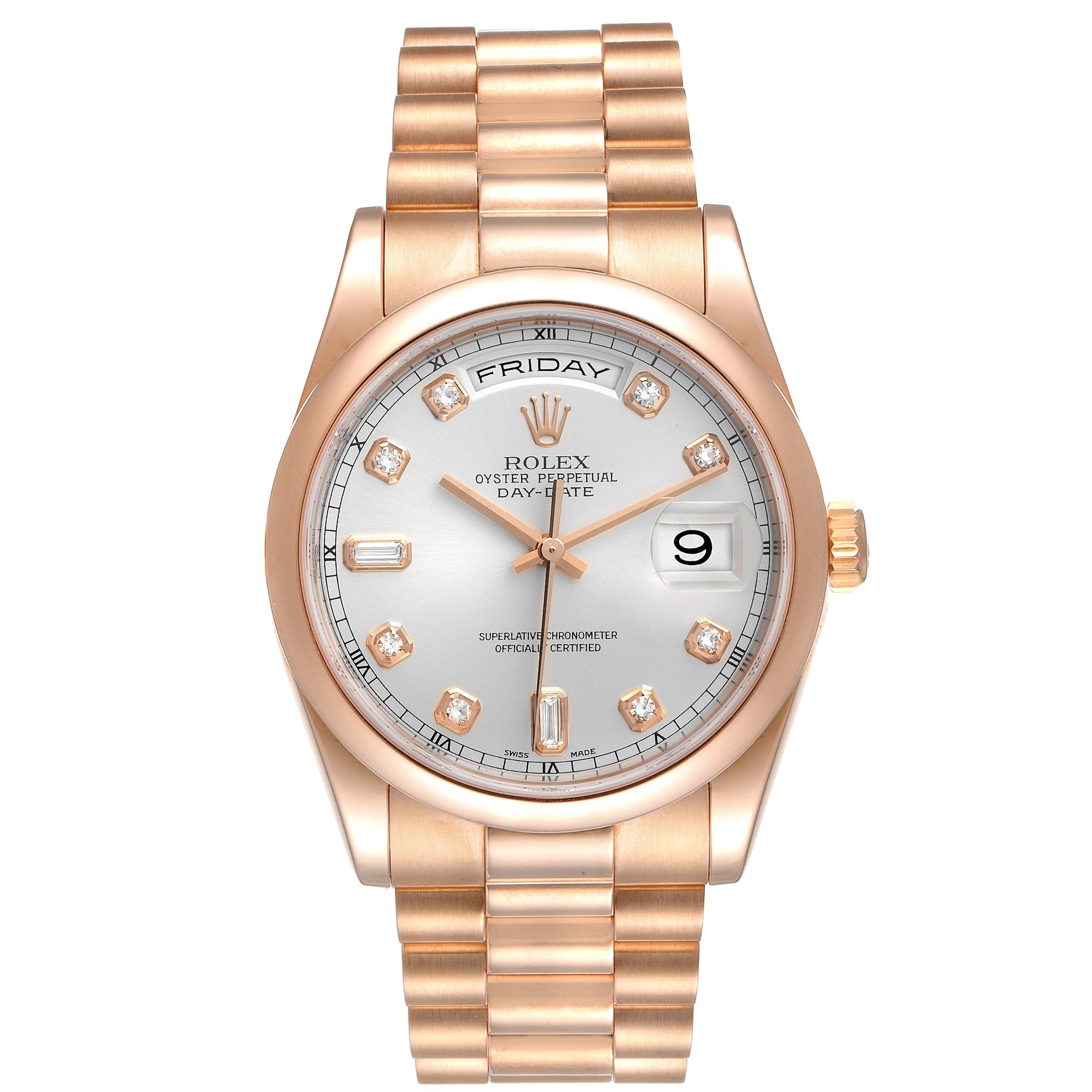 Rolex President Day Date 36 Rose Gold Diamond Mens Watch 118205 Box Papers