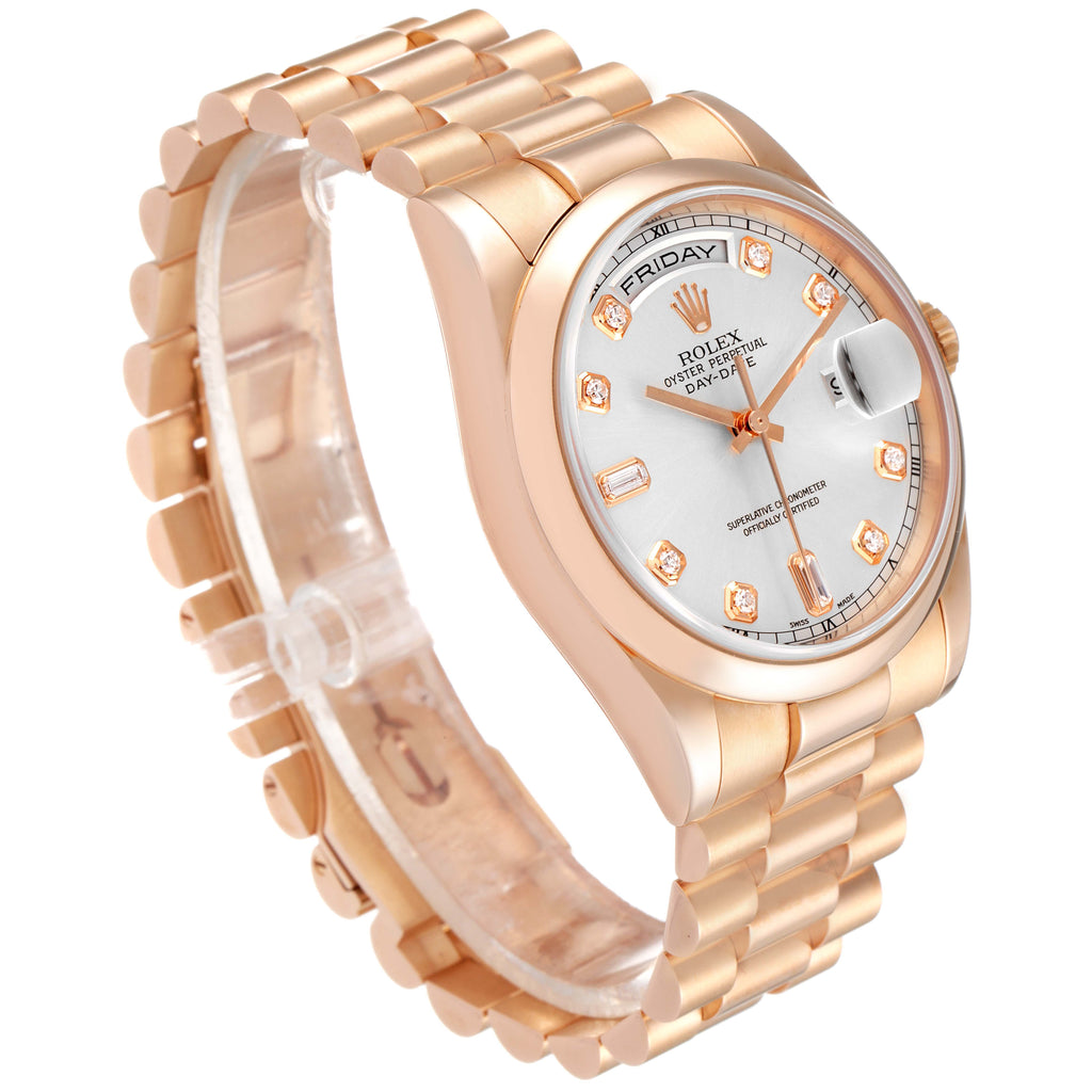 Rolex President Day Date 36 Rose Gold Diamond Mens Watch 118205 Box Papers