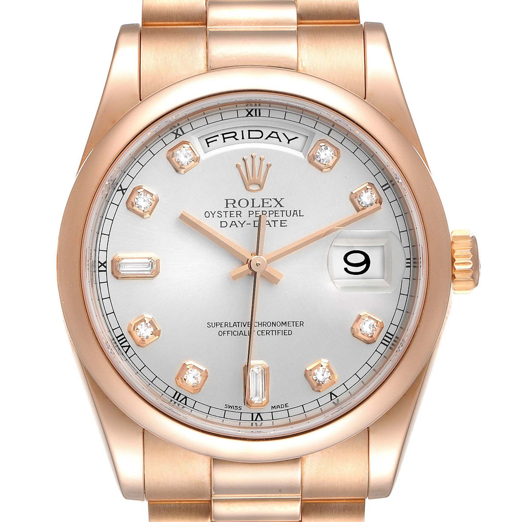 Rolex President Day Date 36 Rose Gold Diamond Mens Watch 118205 Box Papers