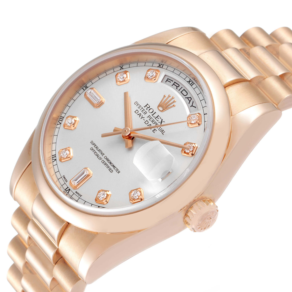 Rolex President Day Date 36 Rose Gold Diamond Mens Watch 118205 Box Papers
