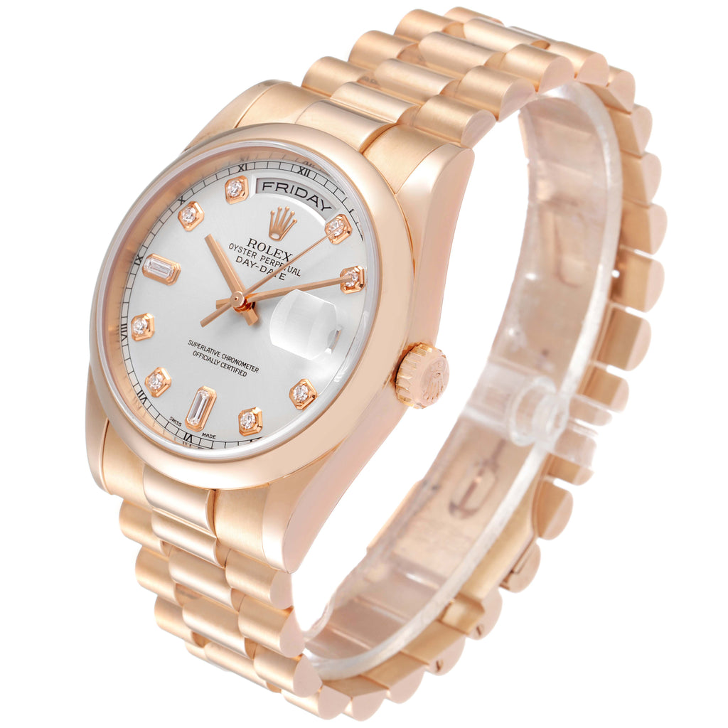 Rolex President Day Date 36 Rose Gold Diamond Mens Watch 118205 Box Papers