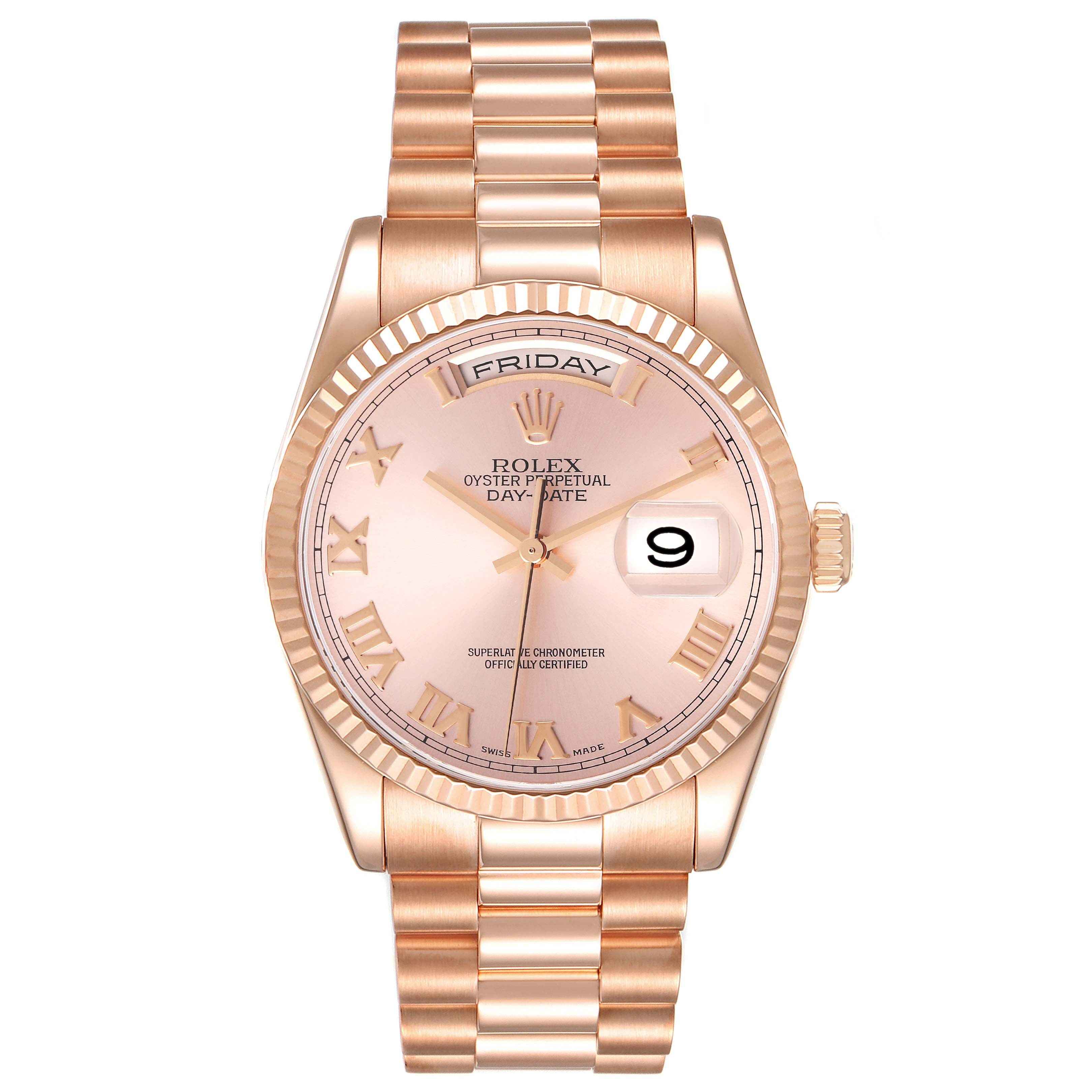 Rolex President Day Date 36 Rose Gold Mens Watch 118235