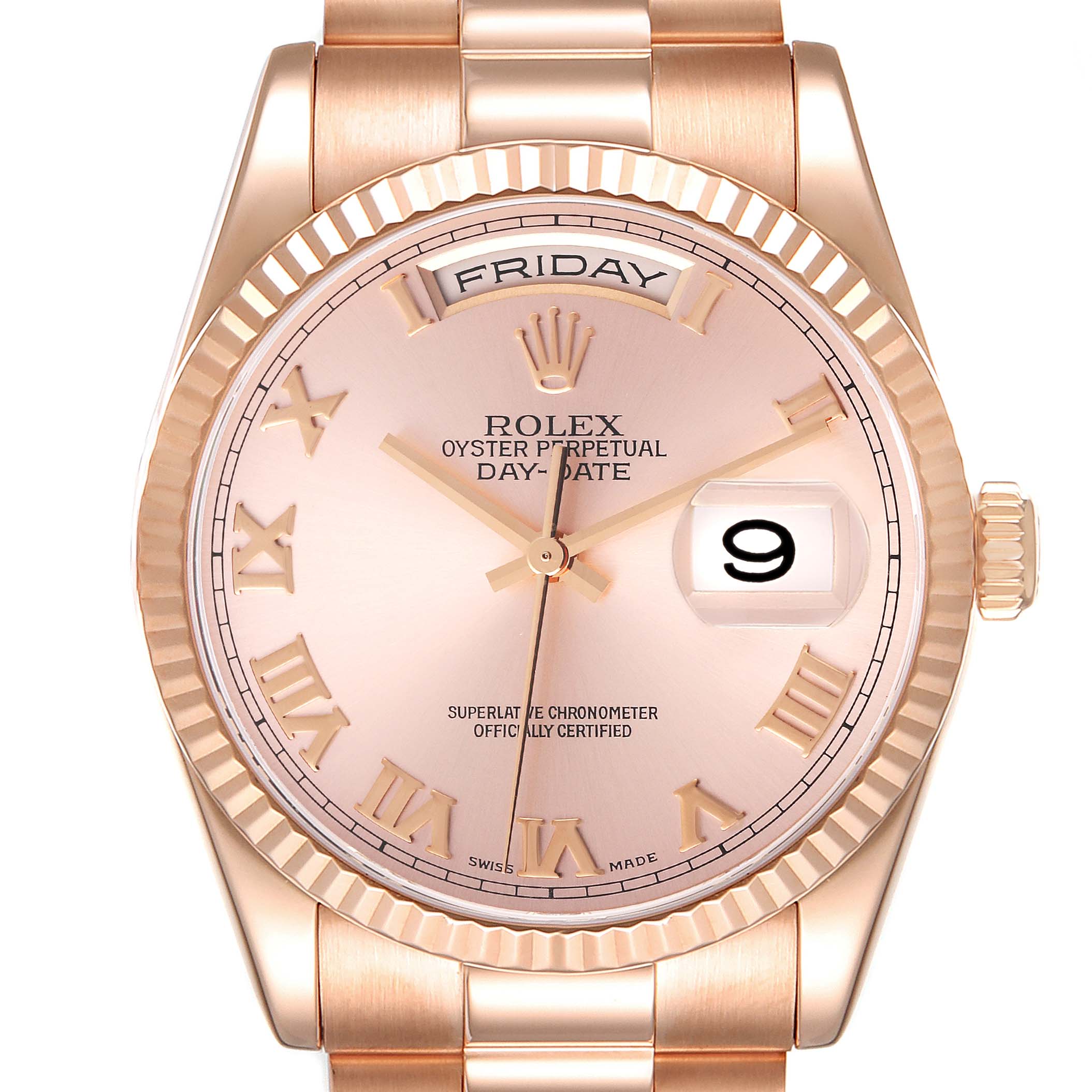 Rolex President Day Date 36 Rose Gold Mens Watch 118235