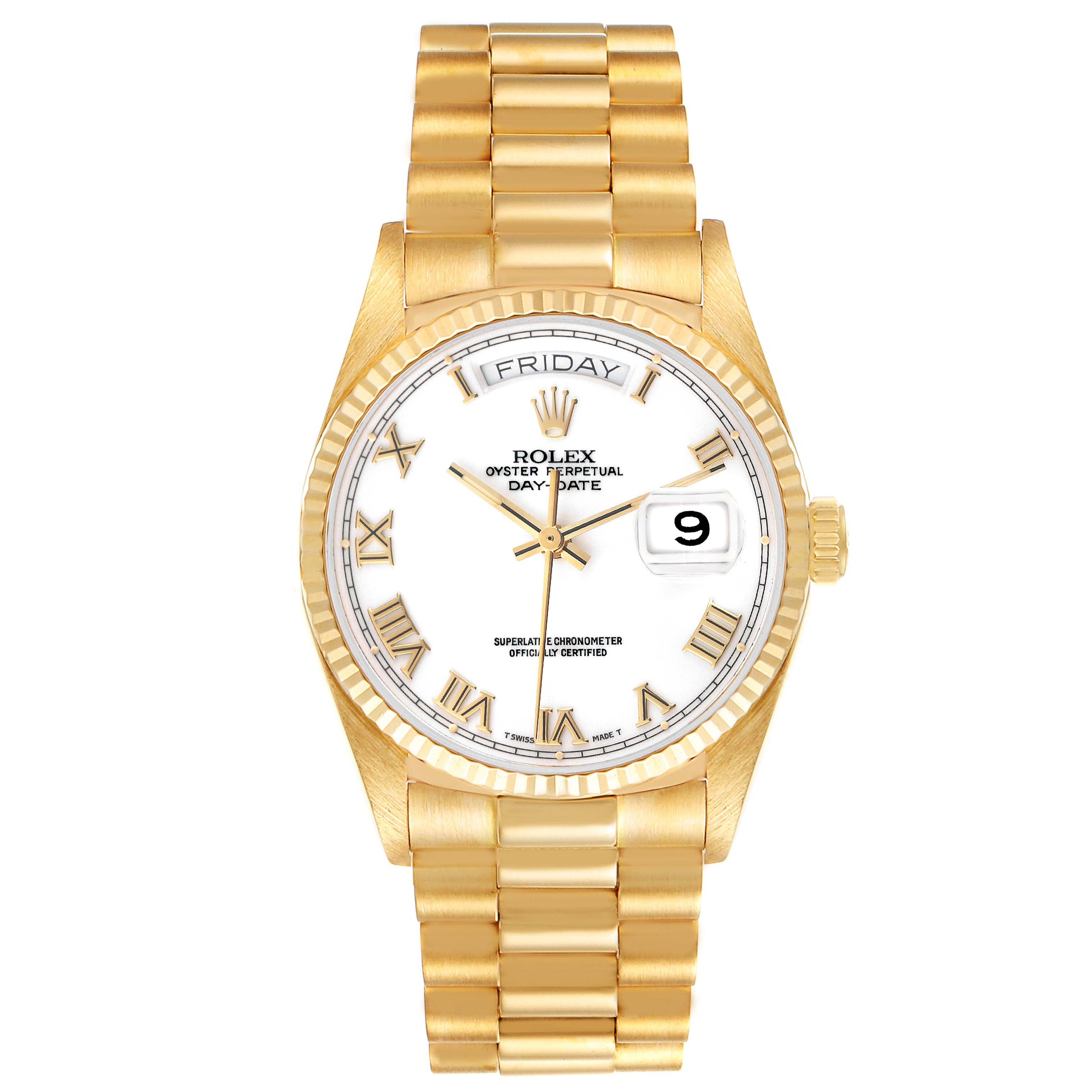 Rolex President Day-Date 36 White Dial Yellow Gold Mens Watch 18038