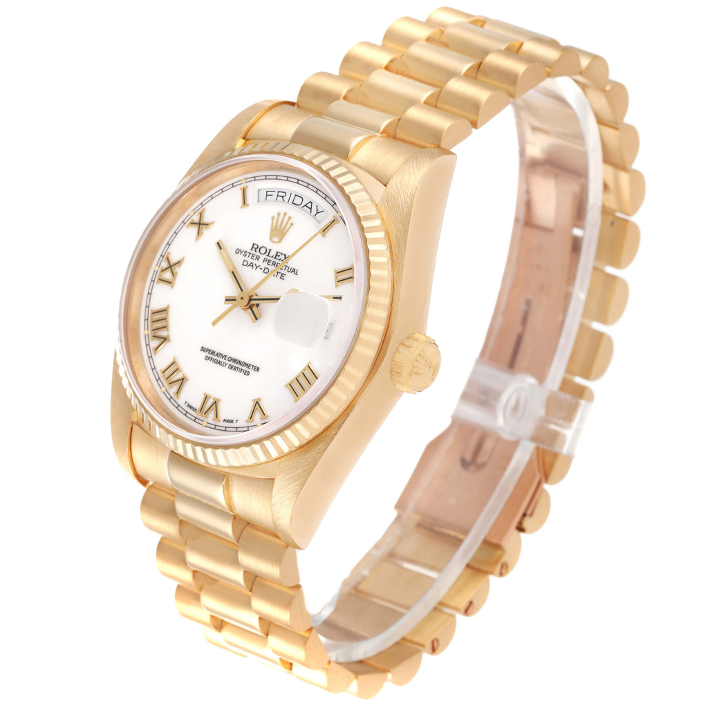 Rolex President Day-Date 36 White Dial Yellow Gold Mens Watch 18038