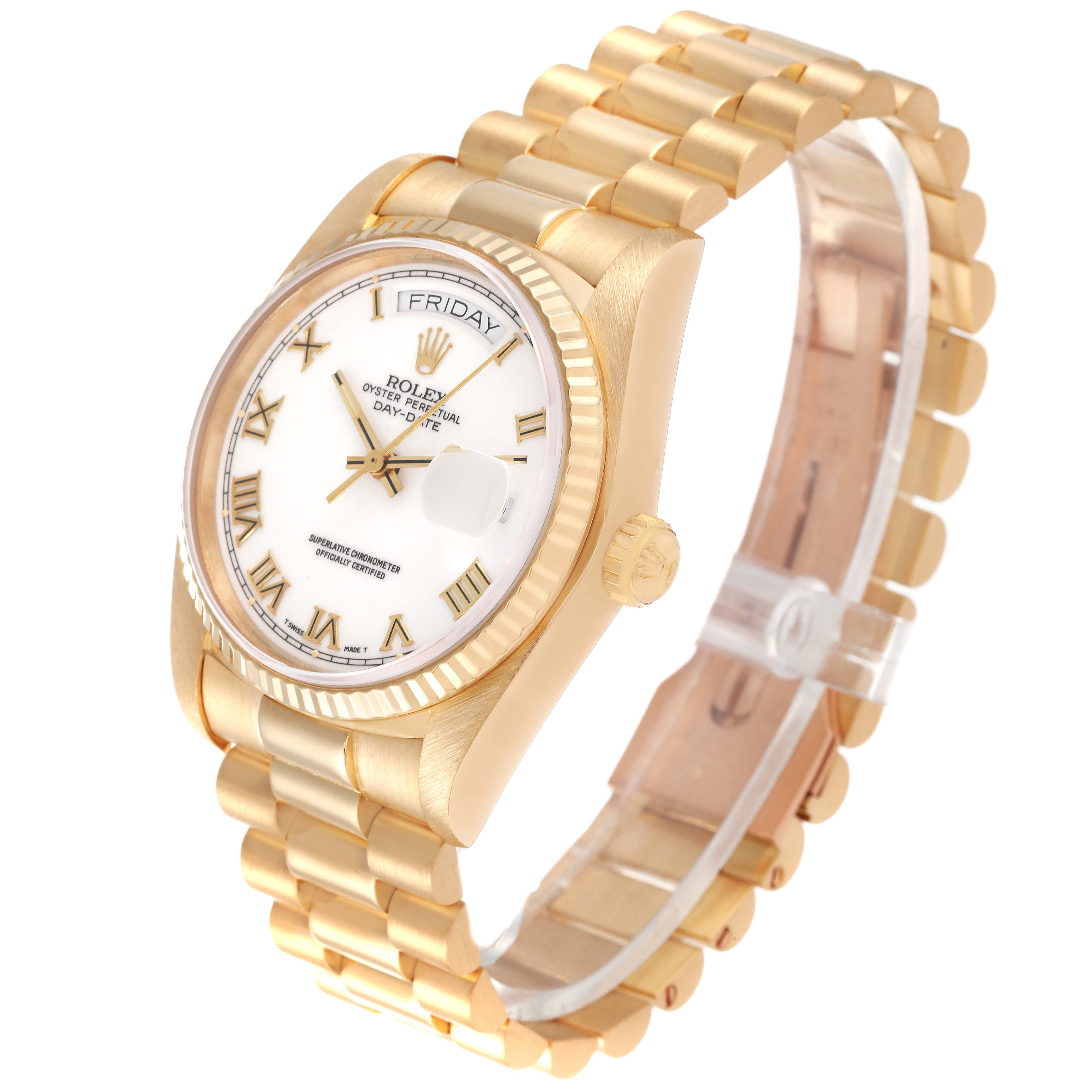 Rolex President Day-Date 36 White Dial Yellow Gold Mens Watch 18038