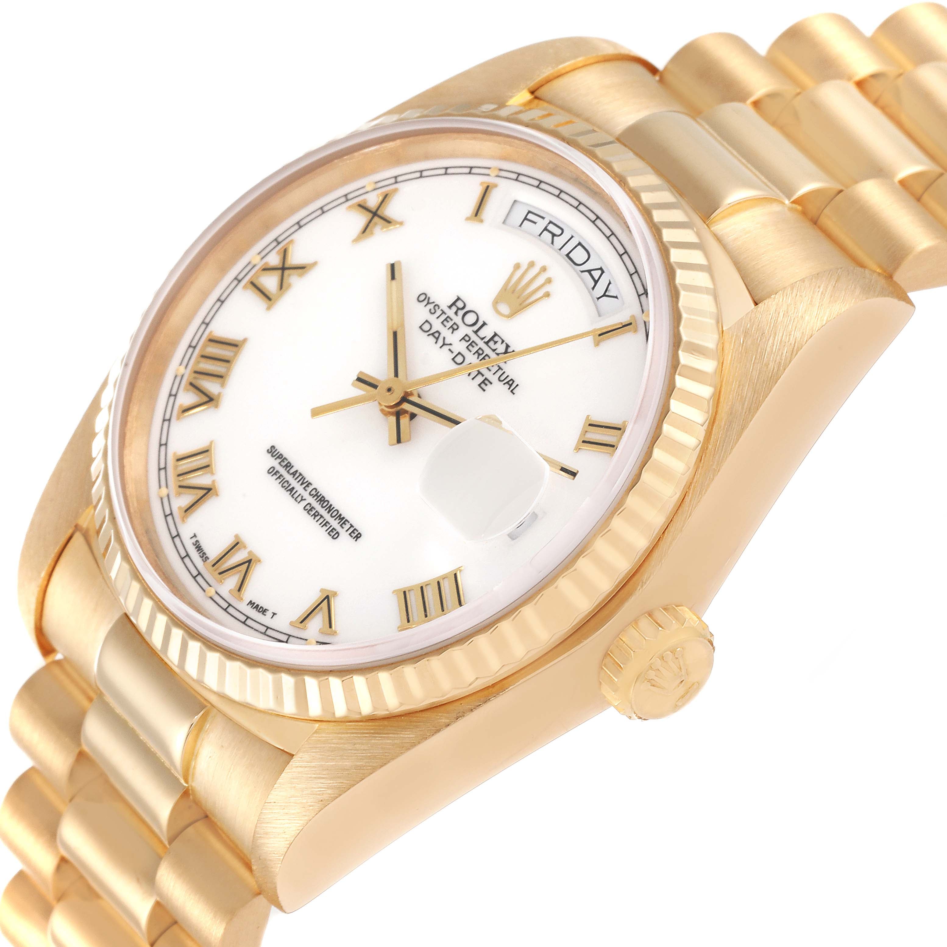 Rolex President Day-Date 36 White Dial Yellow Gold Mens Watch 18038