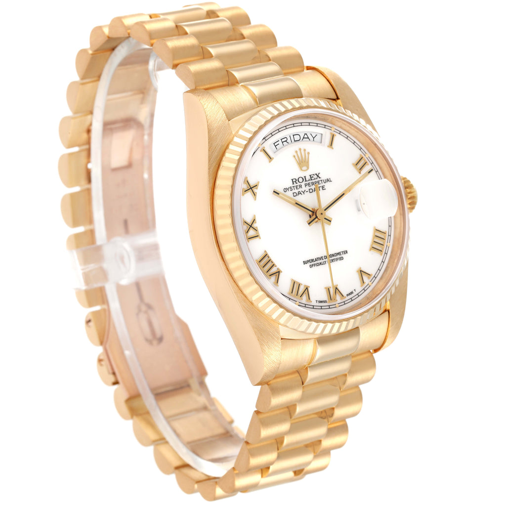 Rolex President Day-Date 36 White Dial Yellow Gold Mens Watch 18038