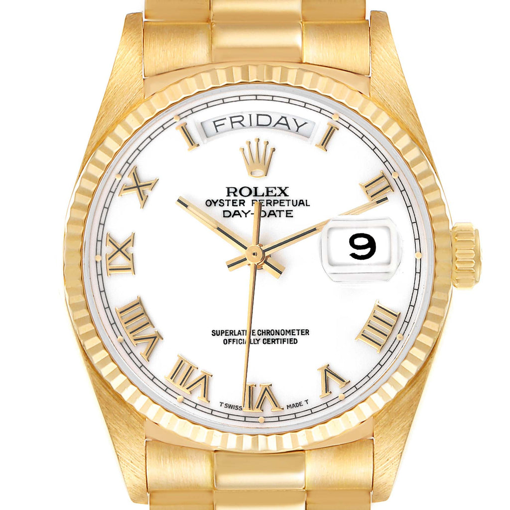Rolex President Day-Date 36 White Dial Yellow Gold Mens Watch 18038