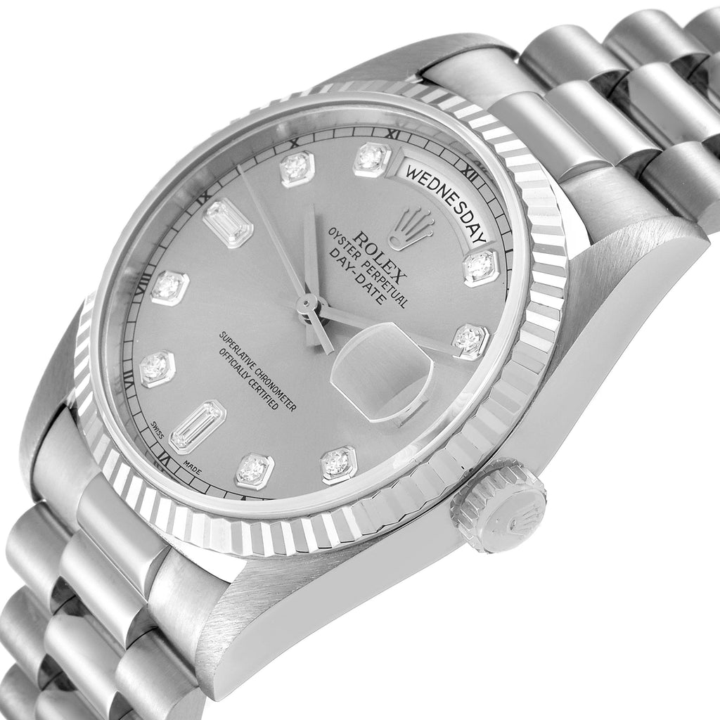 Rolex President Day-Date 36 White Gold Diamond Mens Watch 18239 Box Papers