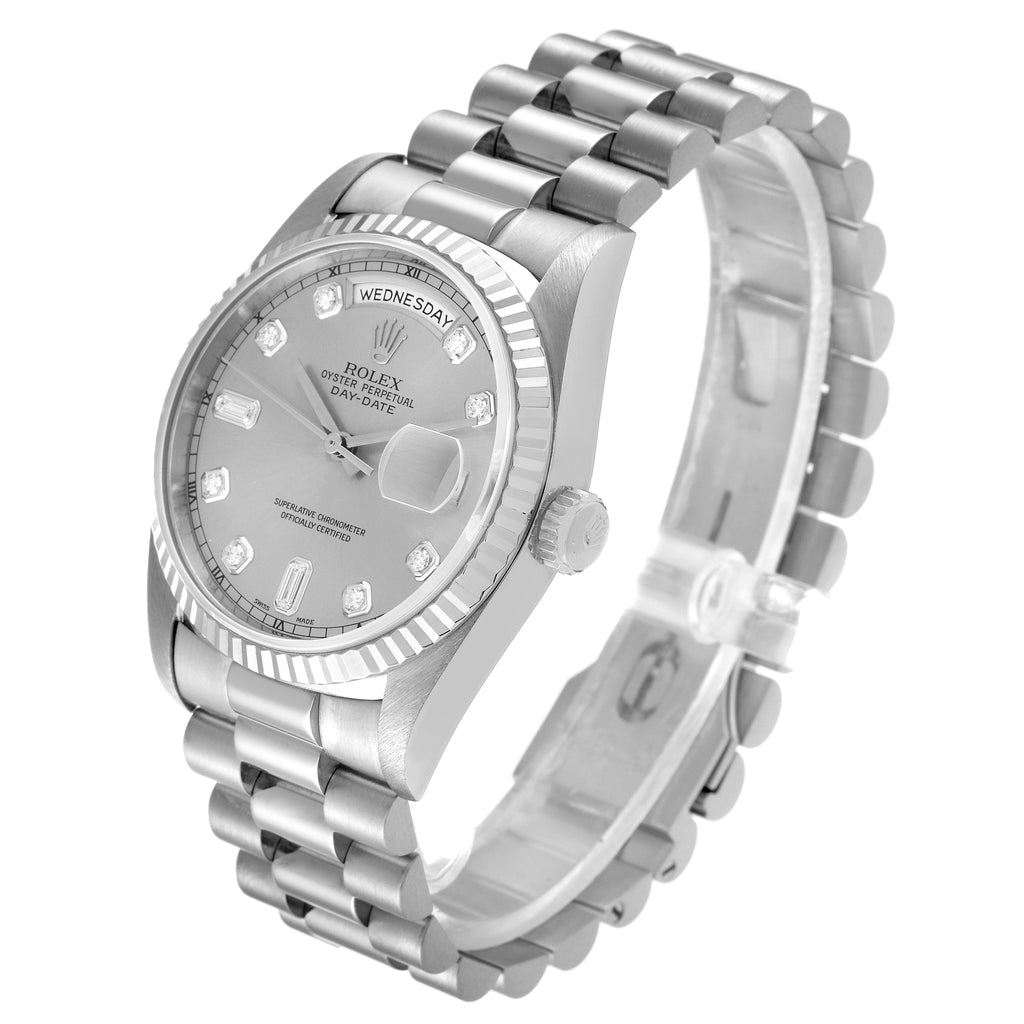 Rolex President Day-Date 36 White Gold Diamond Mens Watch 18239 Box Papers