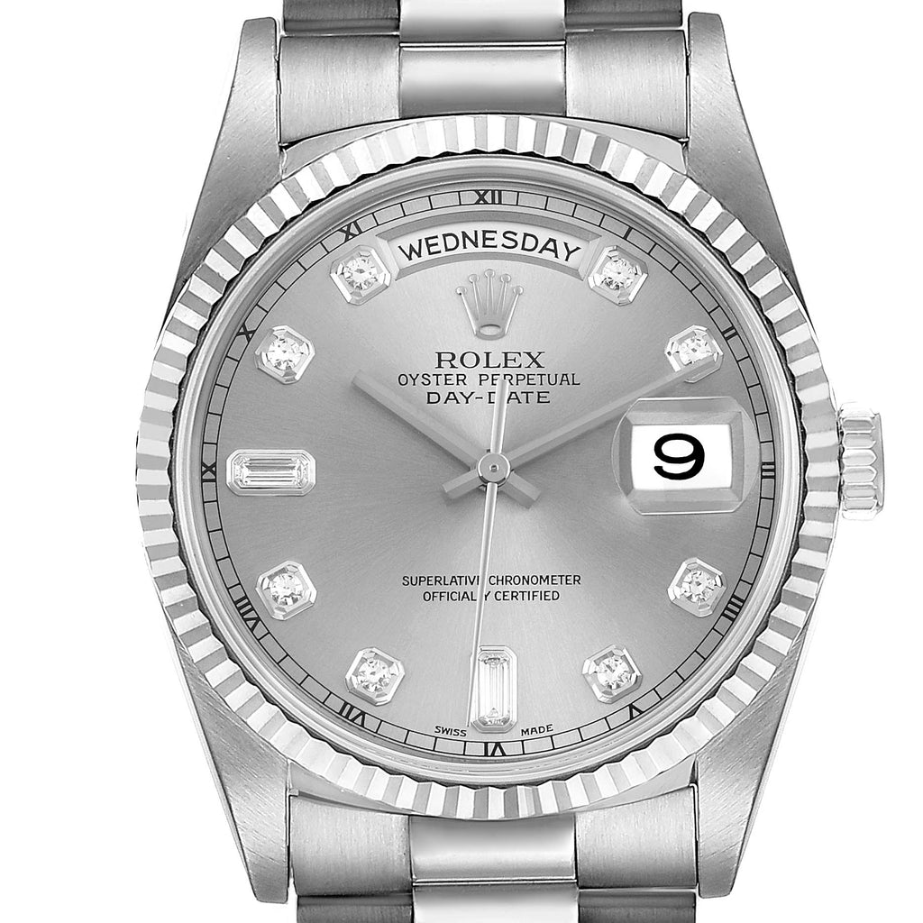 Rolex President Day-Date 36 White Gold Diamond Mens Watch 18239 Box Papers