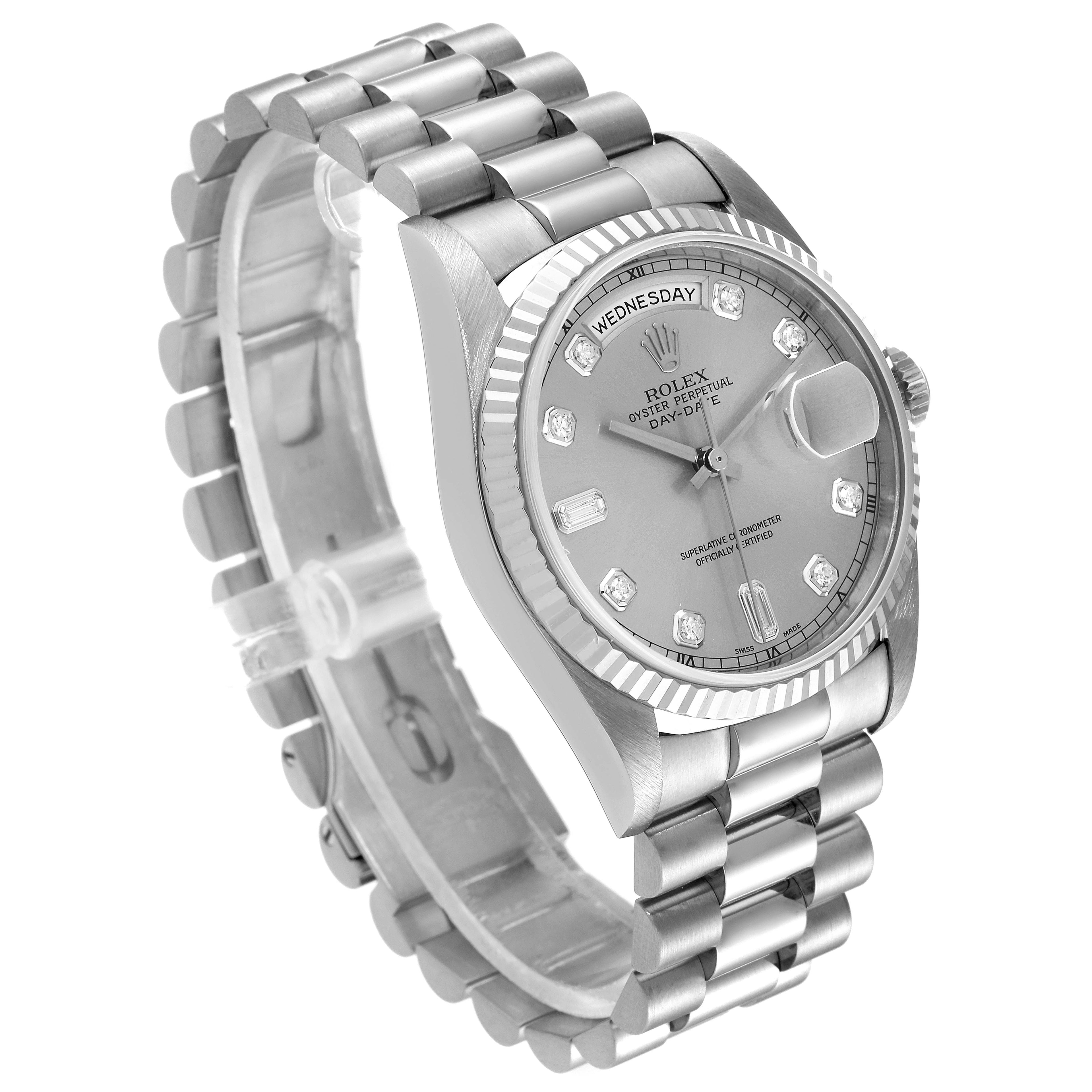 Rolex President Day-Date 36 White Gold Diamond Mens Watch 18239 Box Papers