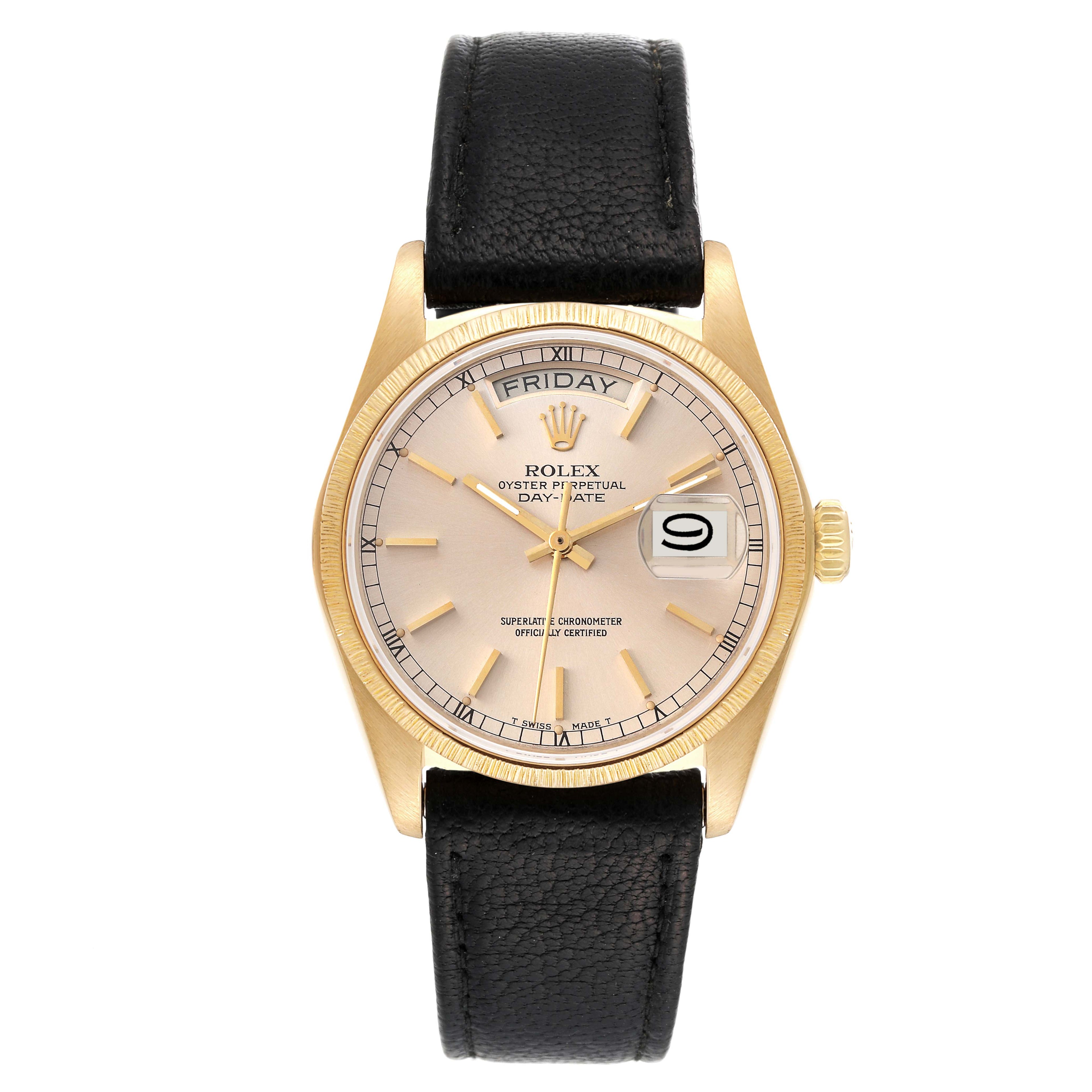 Rolex President Day-Date 36 Yellow Gold Bark Finish Mens Watch 18078