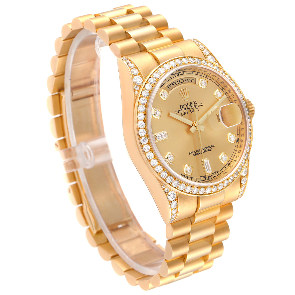 Rolex President Day-Date Yellow Gold Diamond Dial Bezel Lugs Mens Watch 118388