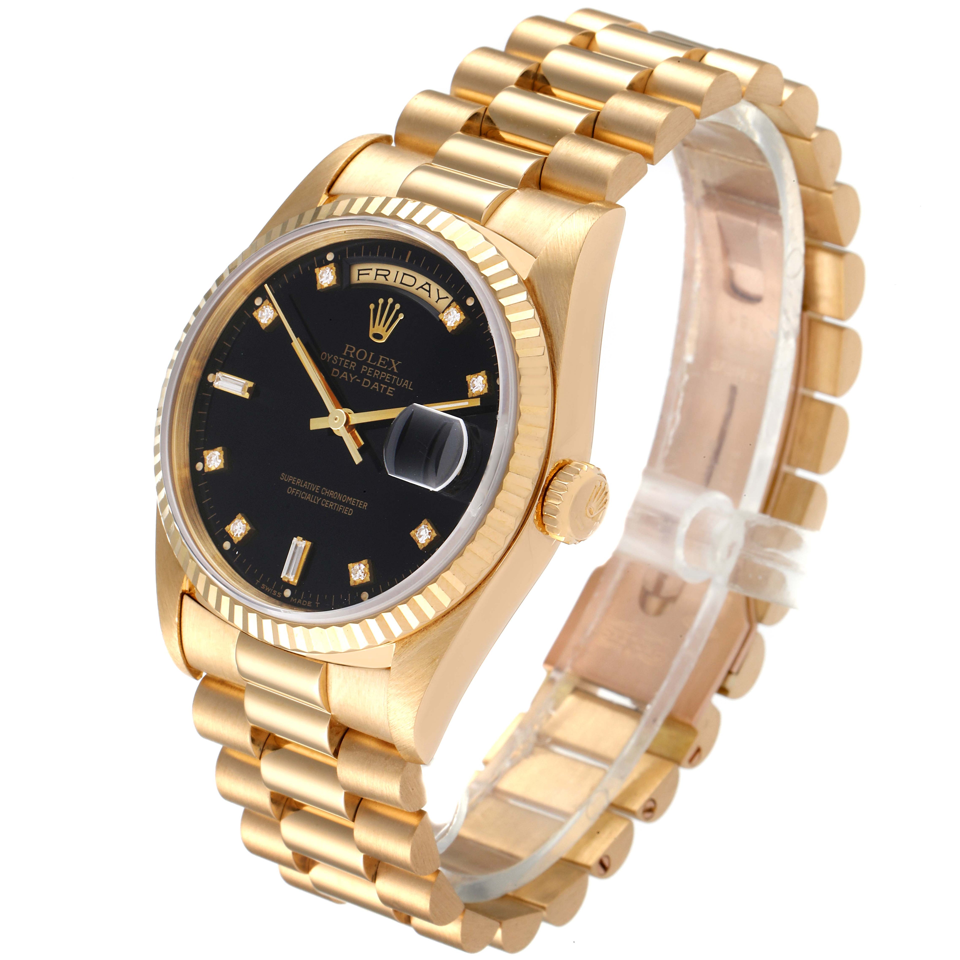 Rolex President Day-Date 36 Yellow Gold Diamond Mens Watch 18238