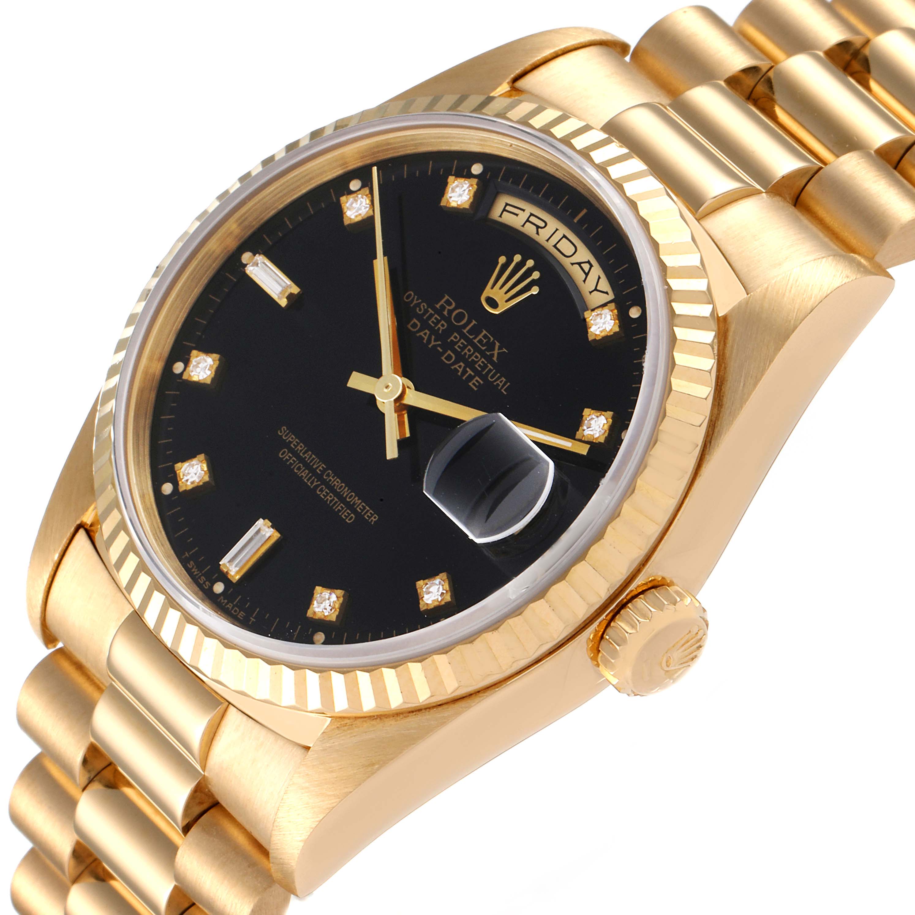 Rolex President Day-Date 36 Yellow Gold Diamond Mens Watch 18238