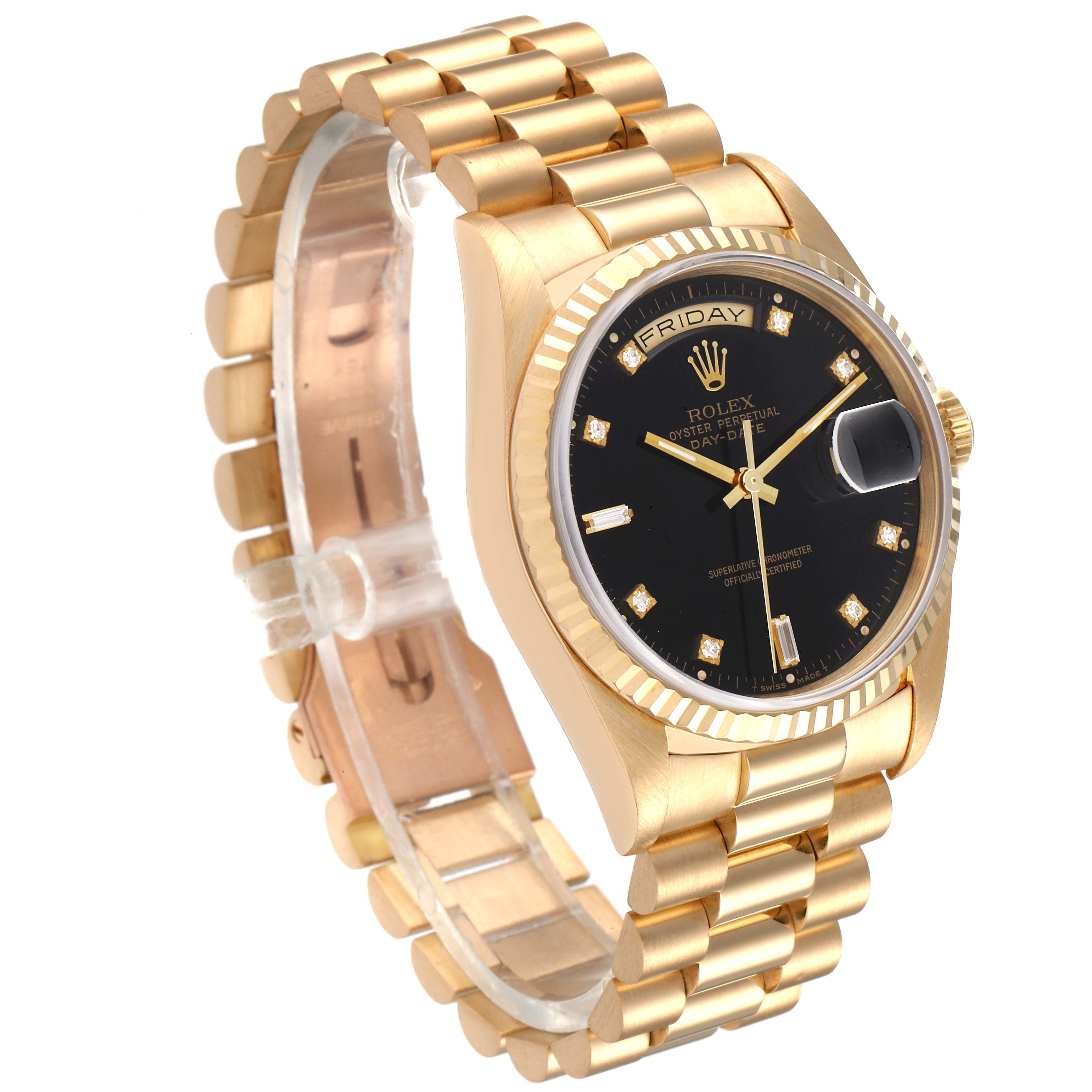 Rolex President Day-Date 36 Yellow Gold Diamond Mens Watch 18238