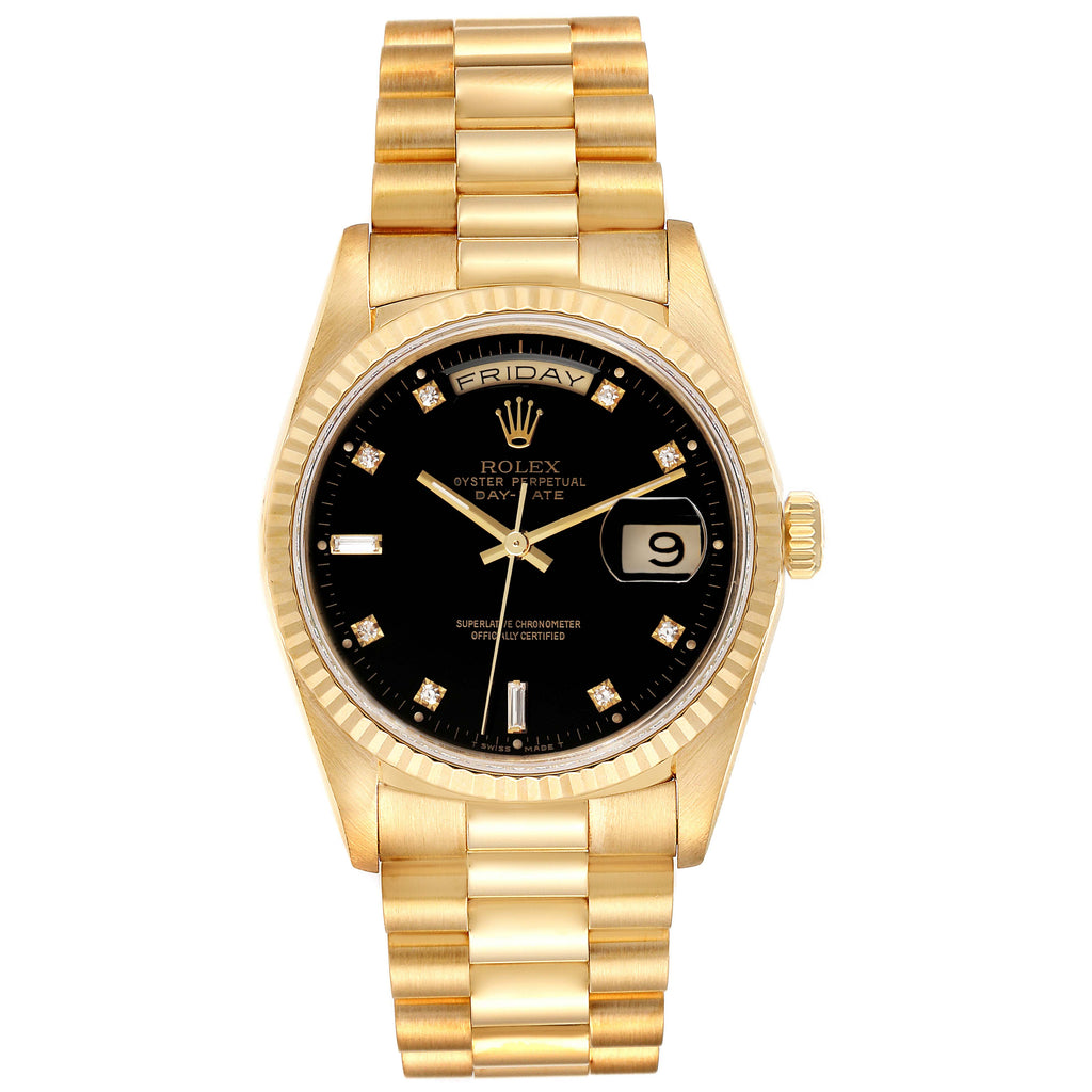 Rolex President Day-Date 36 Yellow Gold Diamond Mens Watch 18238