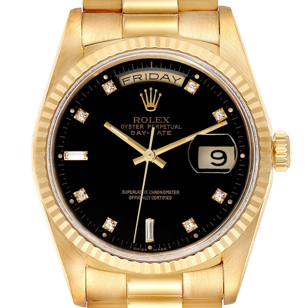Rolex President Day-Date 36 Yellow Gold Diamond Mens Watch 18238