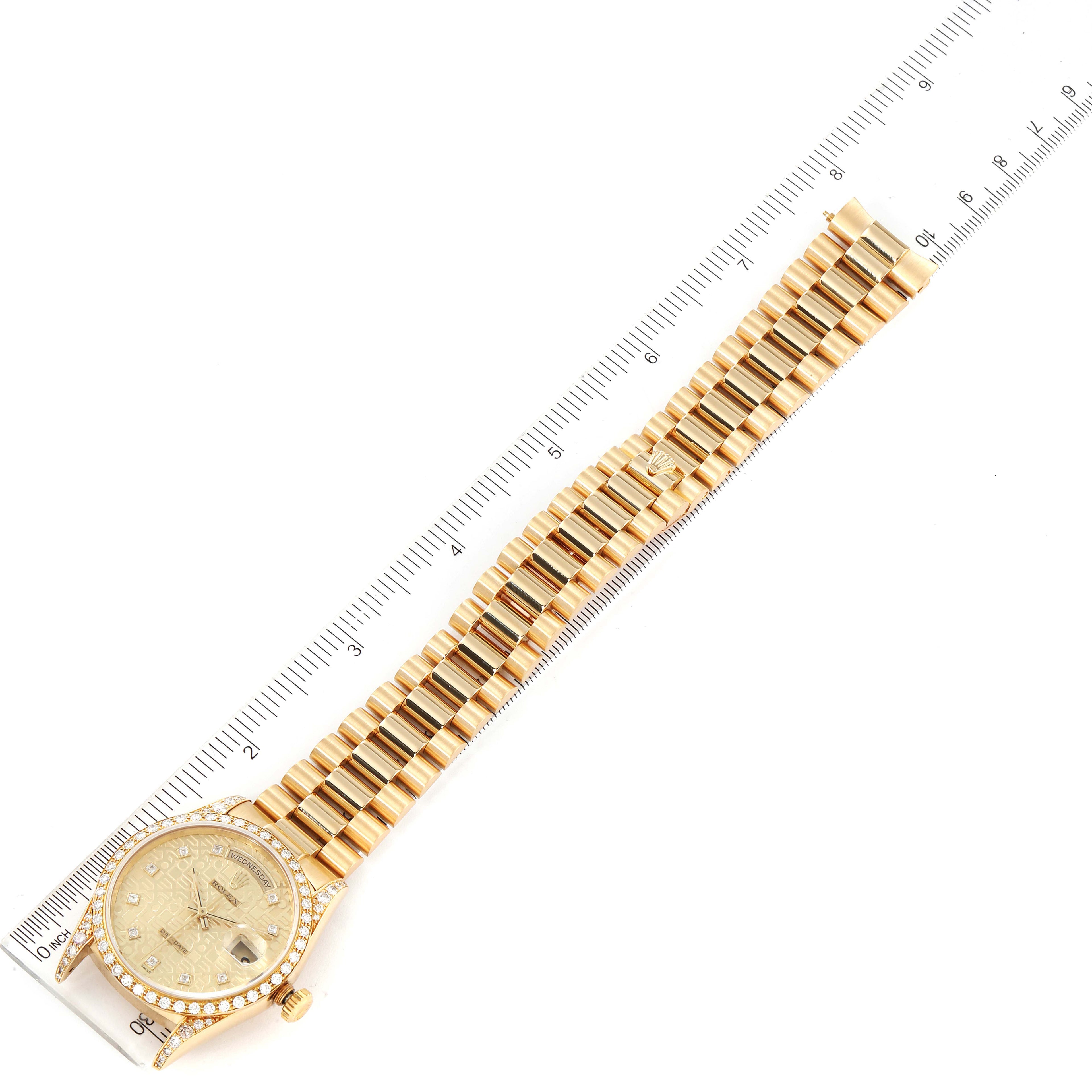 Rolex President Day-Date 36 Yellow Gold Diamond Mens Watch 18388 Box Papers