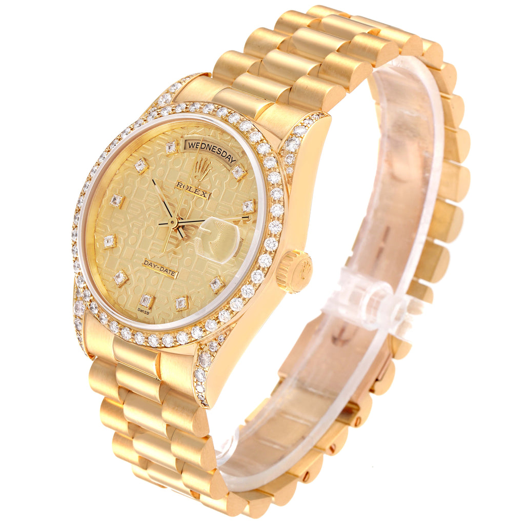 Rolex President Day-Date 36 Yellow Gold Diamond Mens Watch 18388 Box Papers