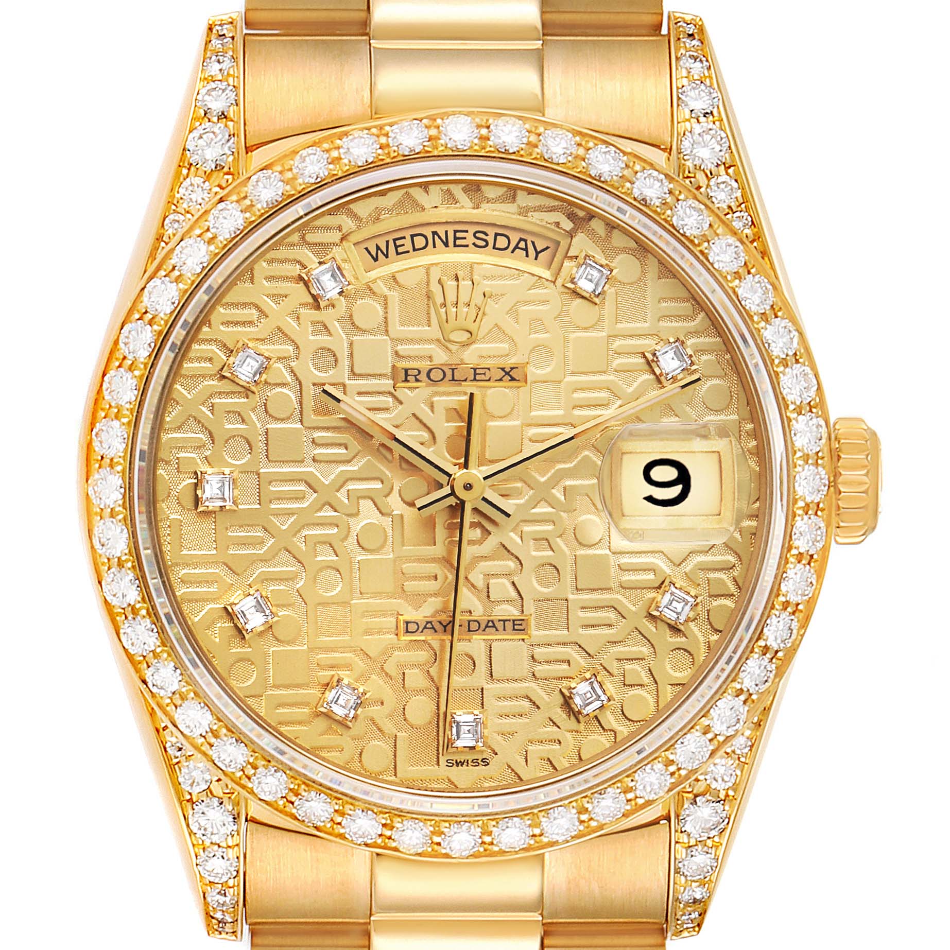Rolex President Day-Date 36 Yellow Gold Diamond Mens Watch 18388 Box Papers