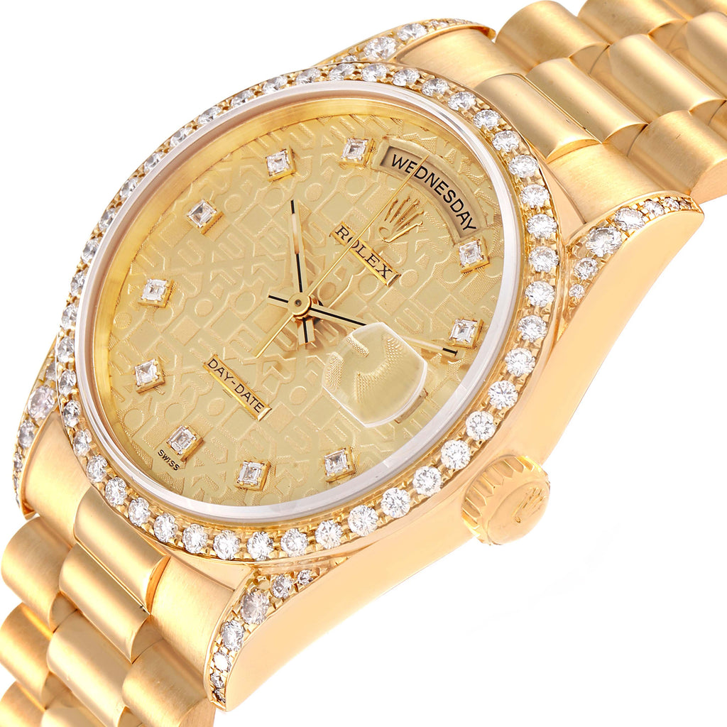 Rolex President Day-Date 36 Yellow Gold Diamond Mens Watch 18388 Box Papers
