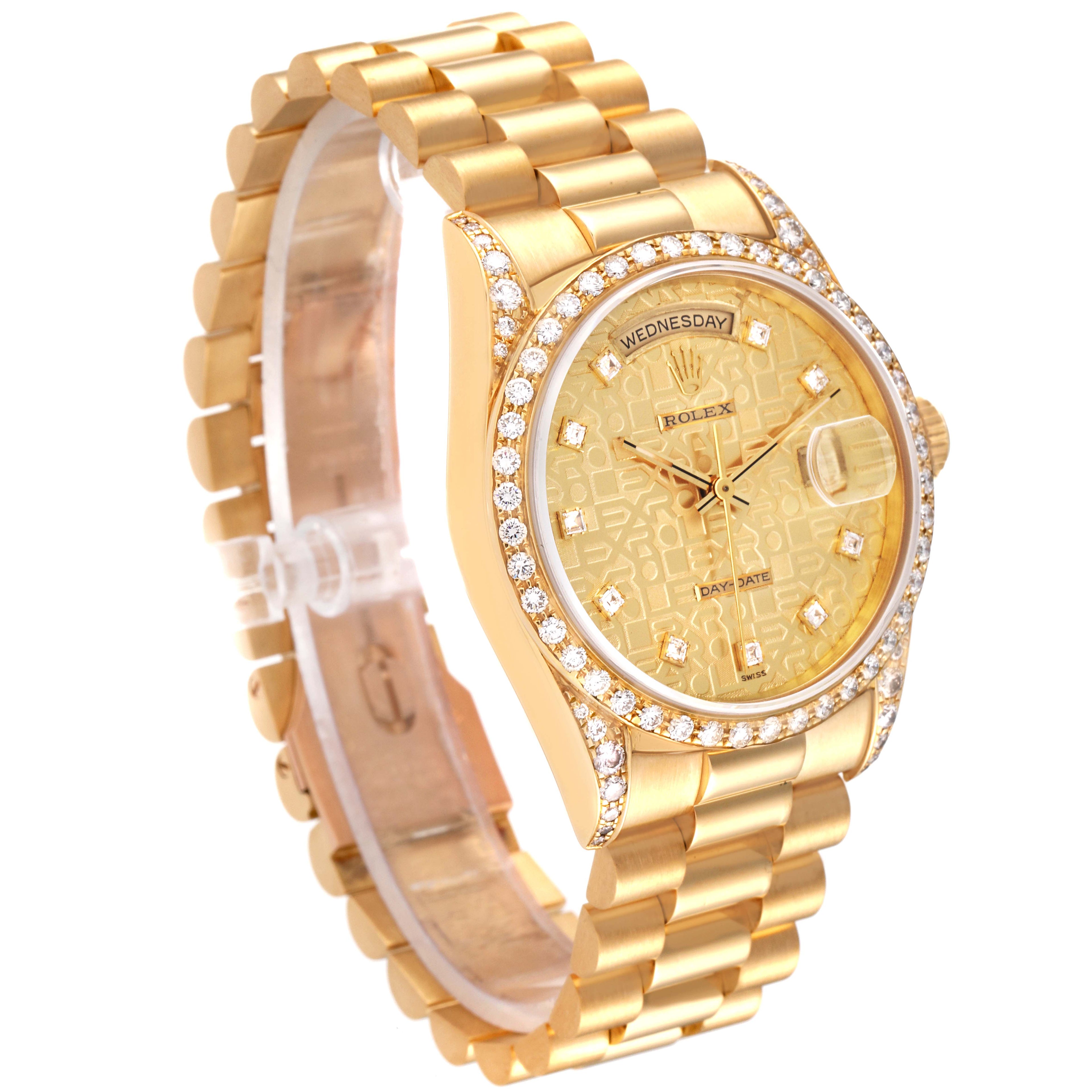 Rolex President Day-Date 36 Yellow Gold Diamond Mens Watch 18388 Box Papers
