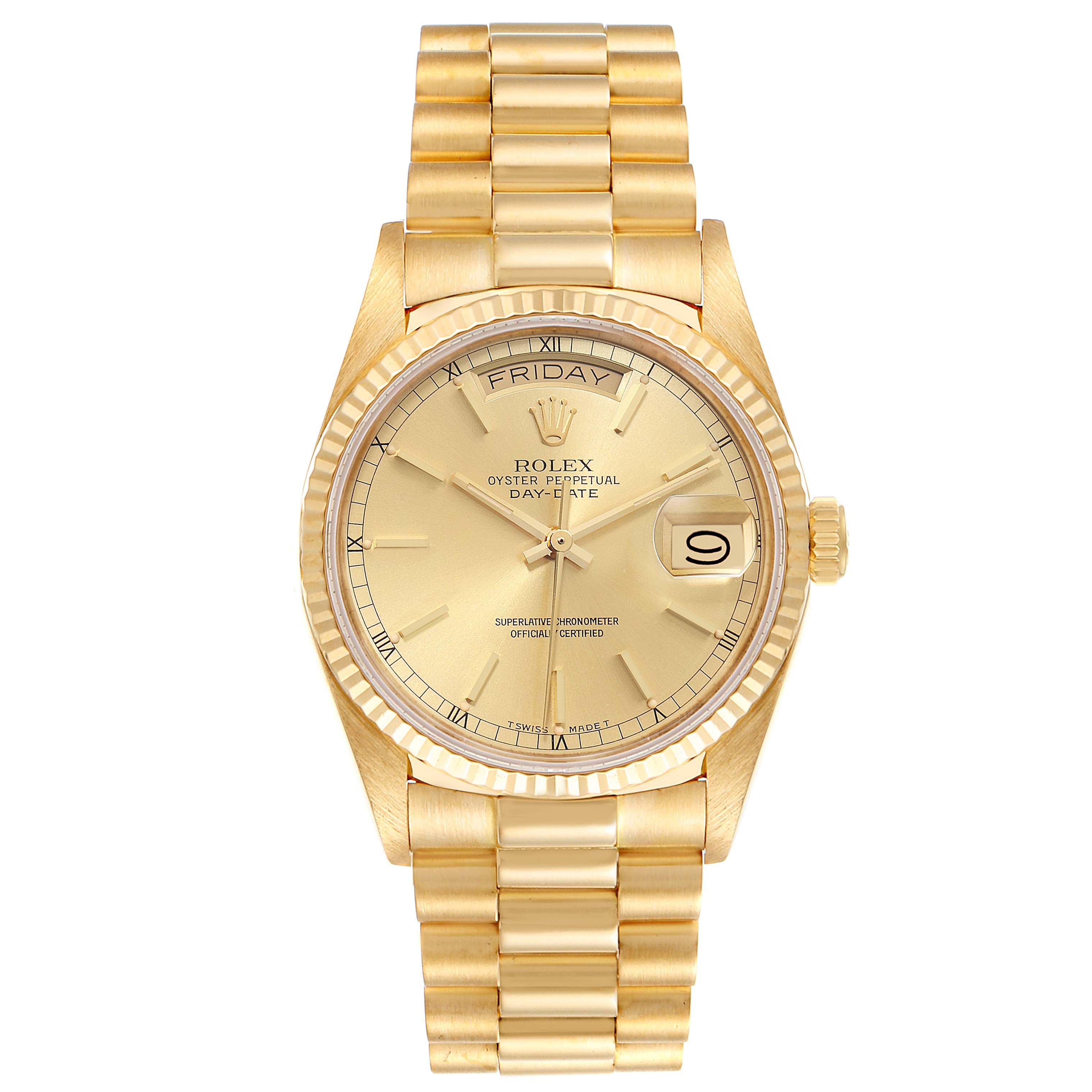 Rolex President Day-Date 36mm 18k Yellow Gold Mens Watch 18038