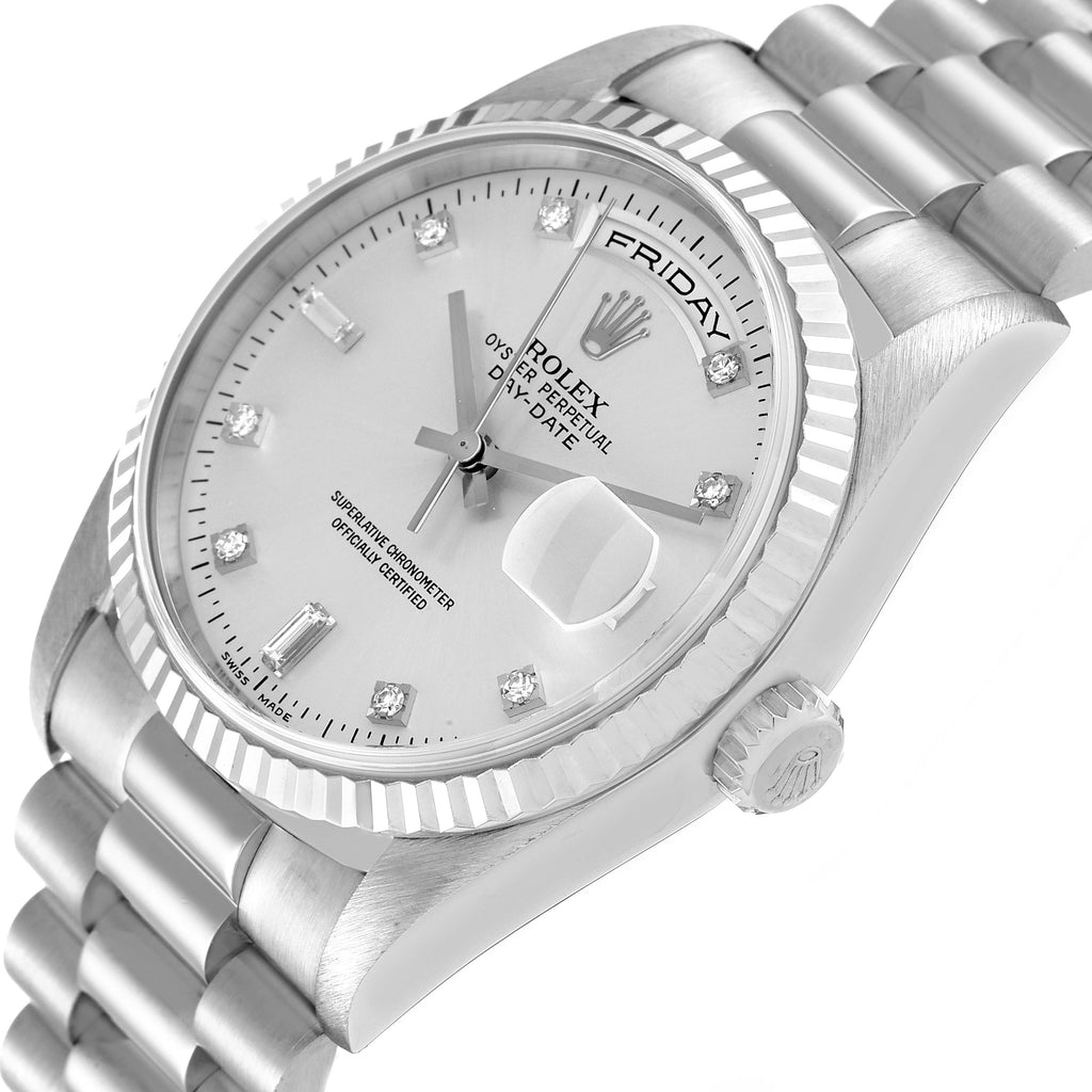 Rolex President Day-Date 36mm White Gold Diamond Mens Watch 18239 Box Papers