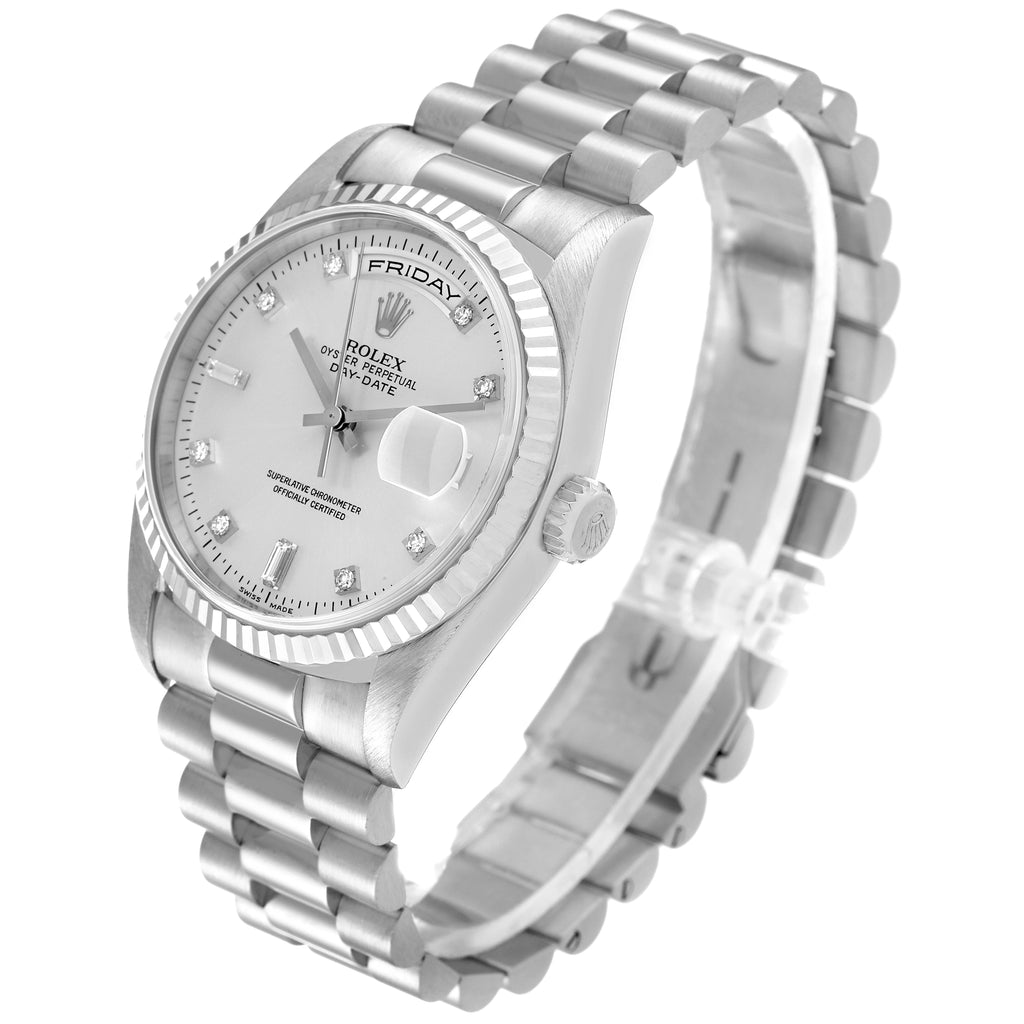 Rolex President Day-Date 36mm White Gold Diamond Mens Watch 18239 Box Papers