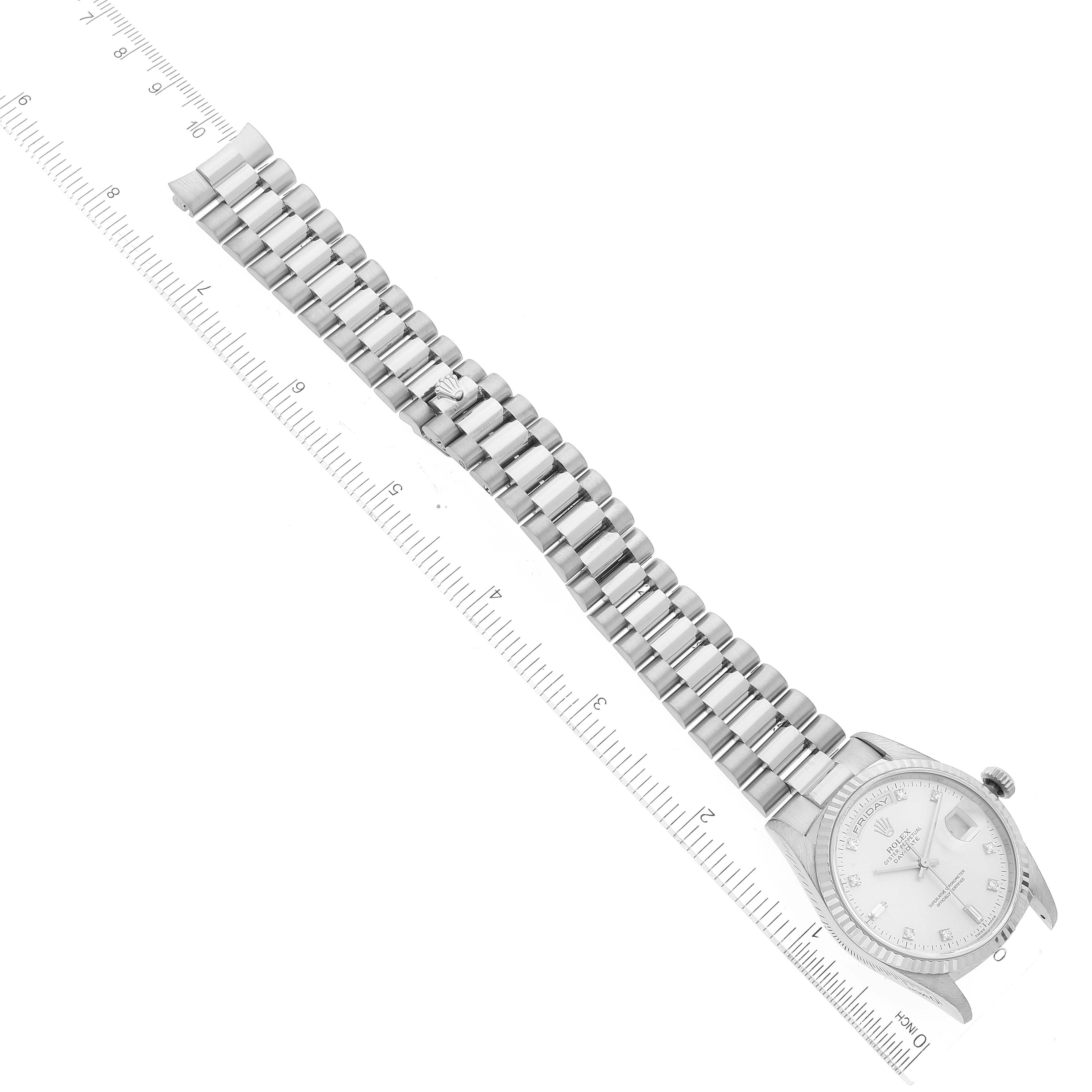 Rolex President Day-Date 36mm White Gold Diamond Mens Watch 18239 Box Papers