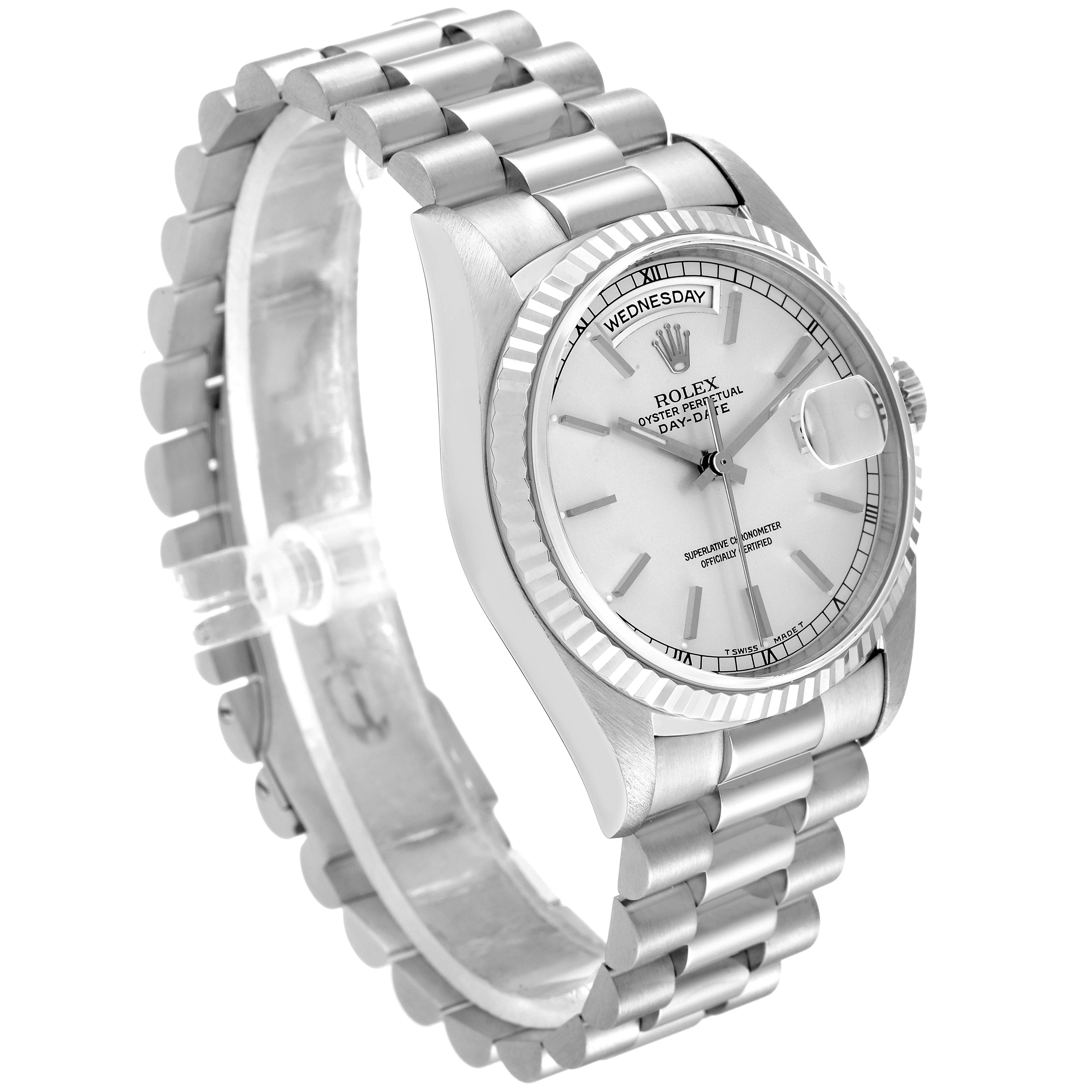Rolex President Day-Date 36mm White Gold Silver Dial Mens Watch 18239