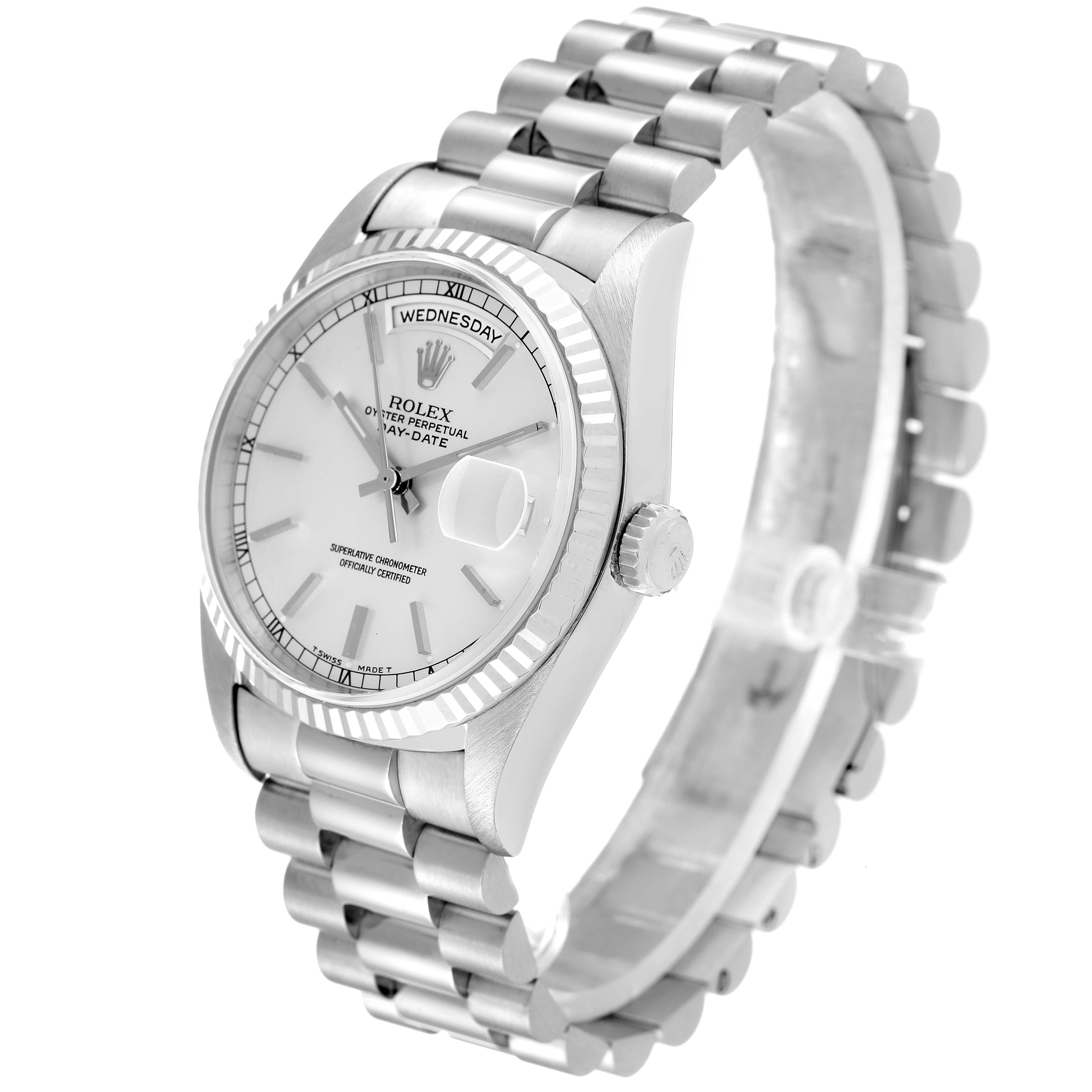 Rolex President Day-Date 36mm White Gold Silver Dial Mens Watch 18239