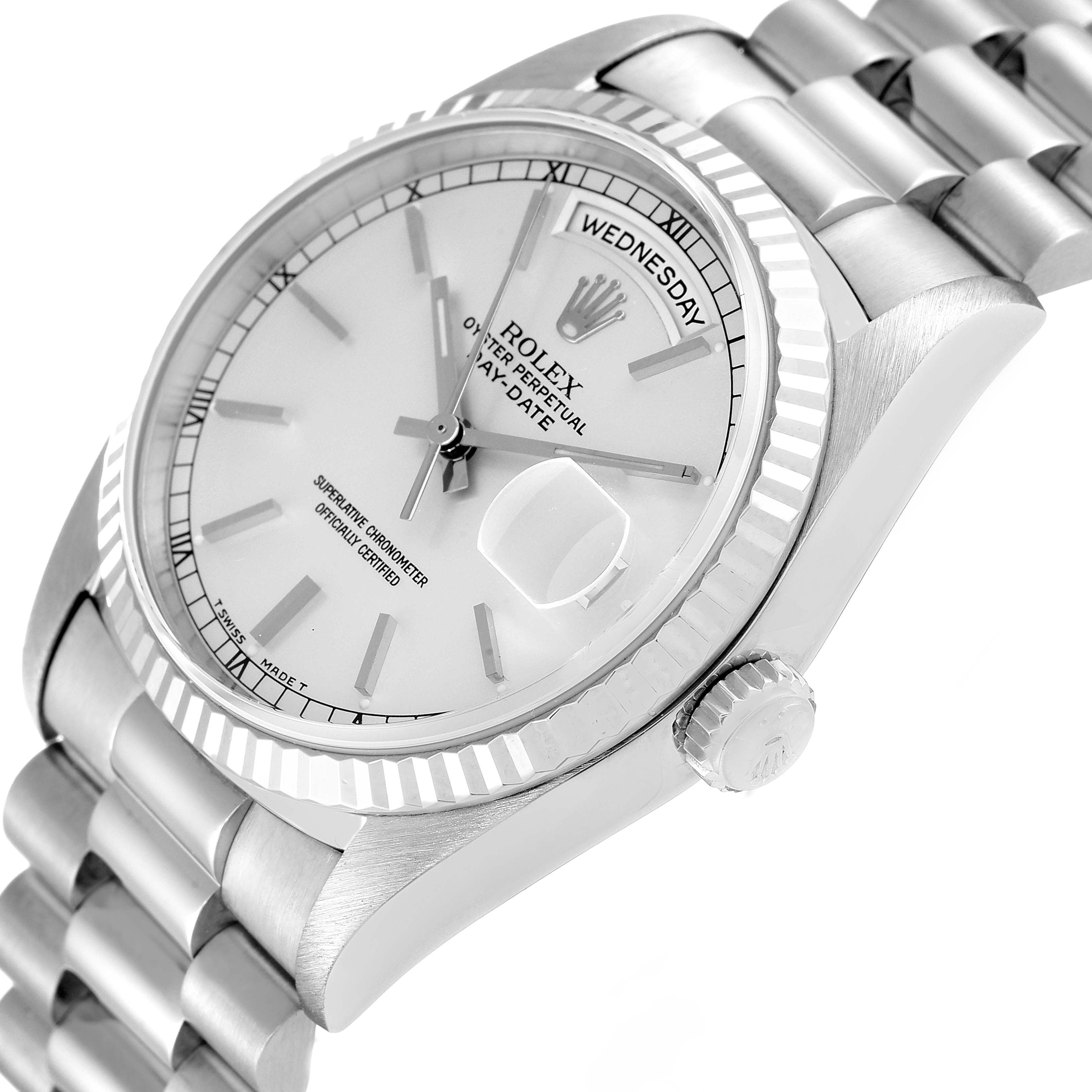 Rolex President Day-Date 36mm White Gold Silver Dial Mens Watch 18239