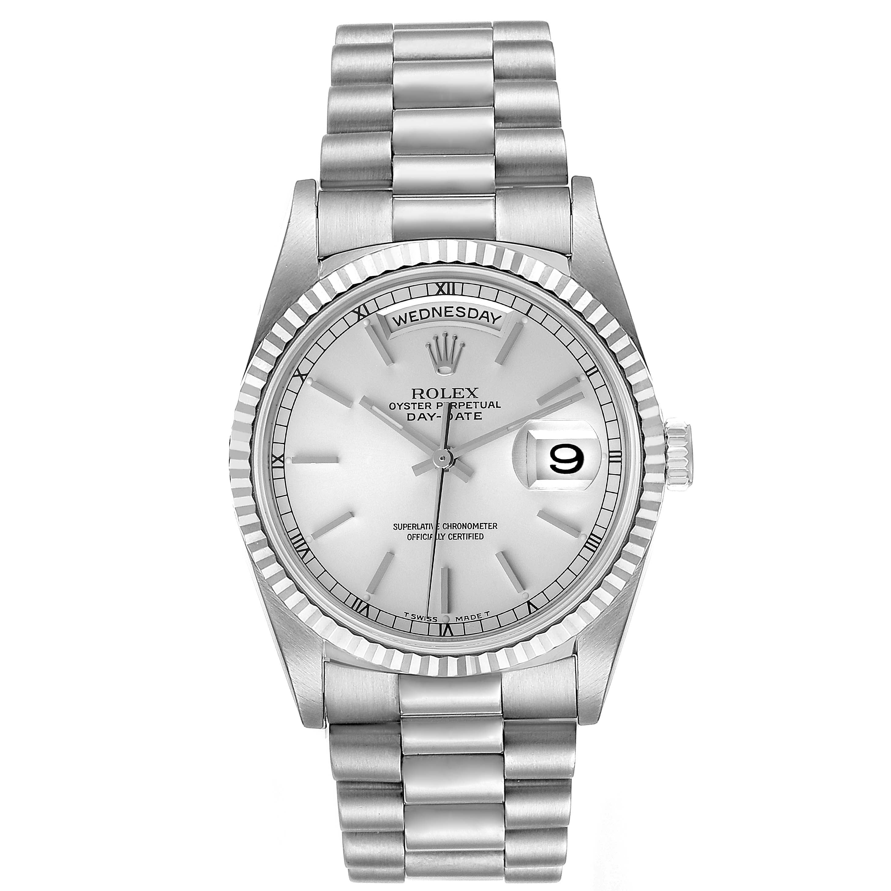 Rolex President Day-Date 36mm White Gold Silver Dial Mens Watch 18239