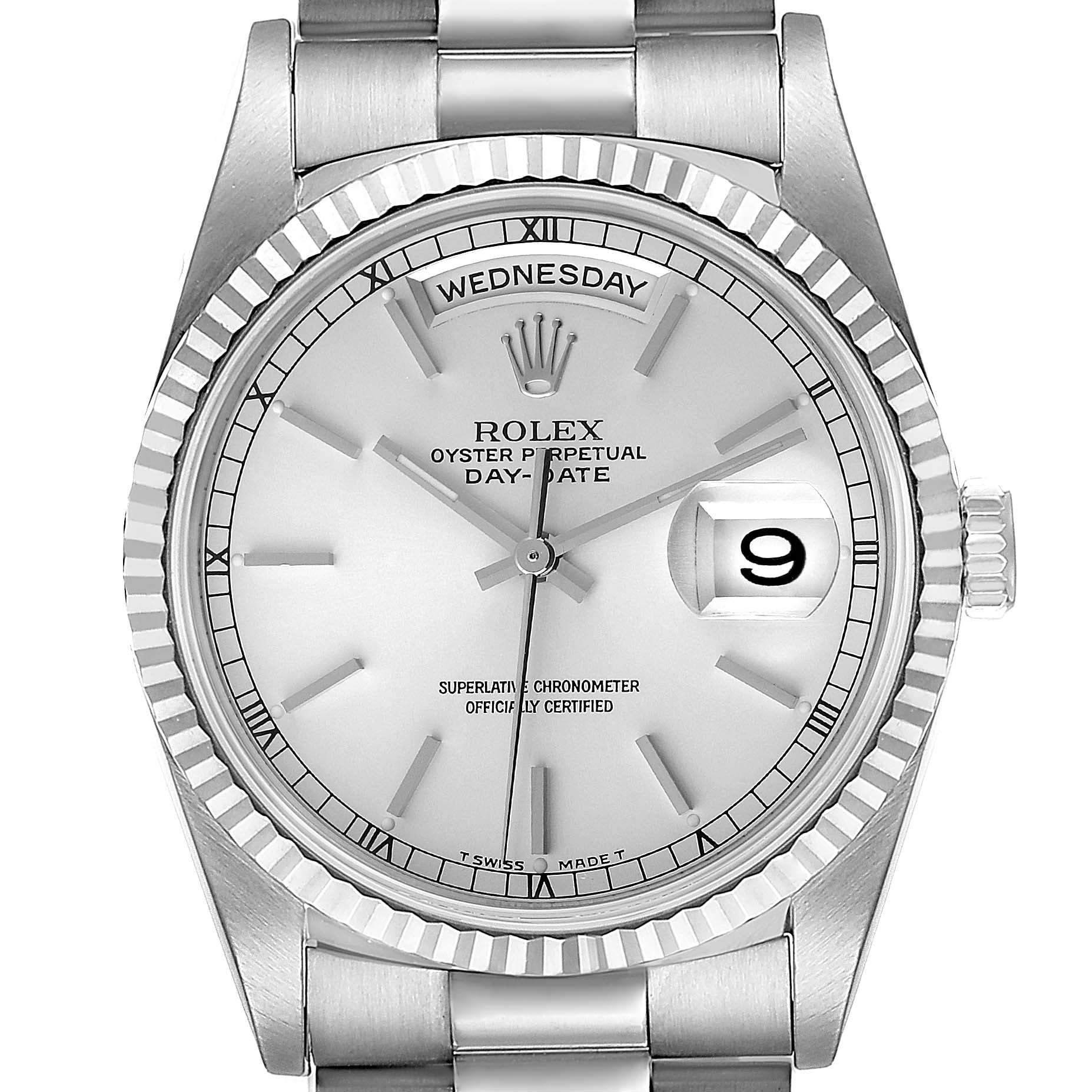 Rolex President Day-Date 36mm White Gold Silver Dial Mens Watch 18239
