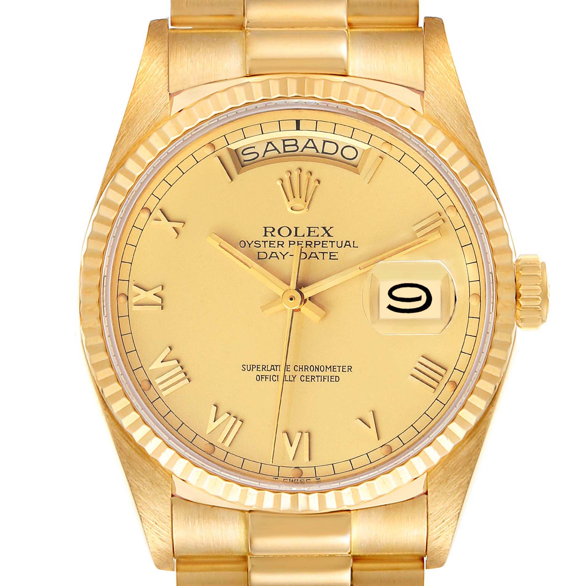 Rolex President Day-Date 36mm Yellow Gold Champagne Dial Mens Watch 18038