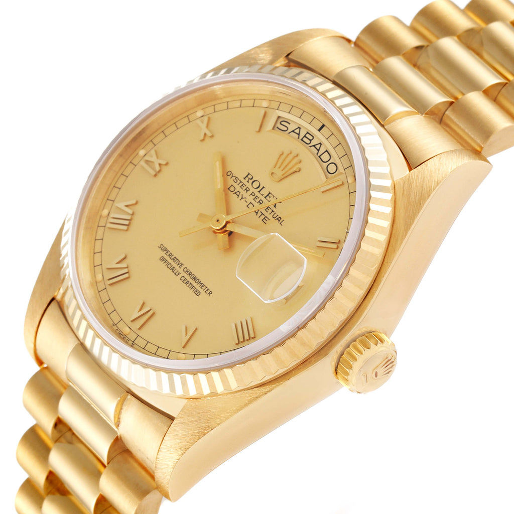 Rolex President Day-Date 36mm Yellow Gold Champagne Dial Mens Watch 18038