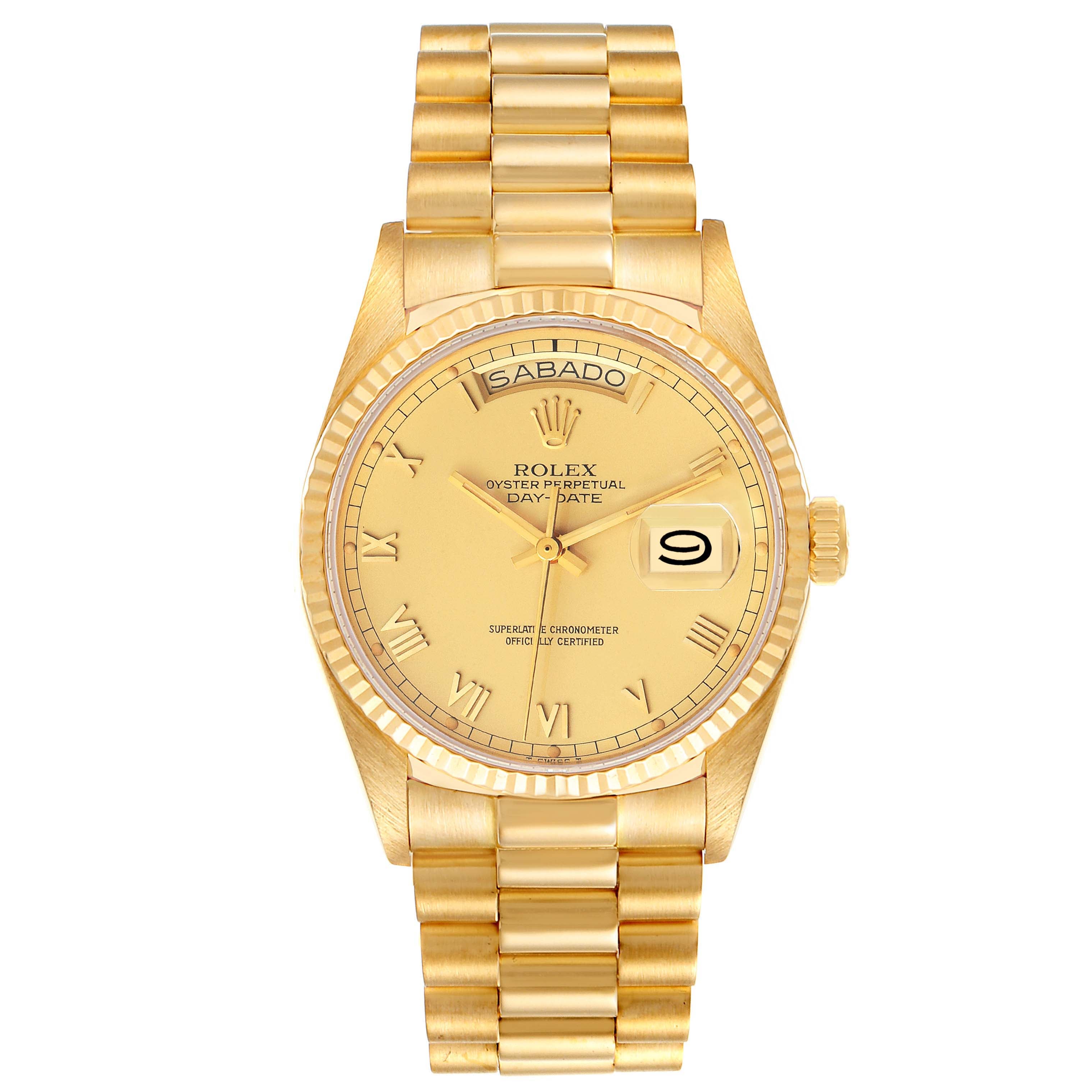 Rolex President Day-Date 36mm Yellow Gold Champagne Dial Mens Watch 18038