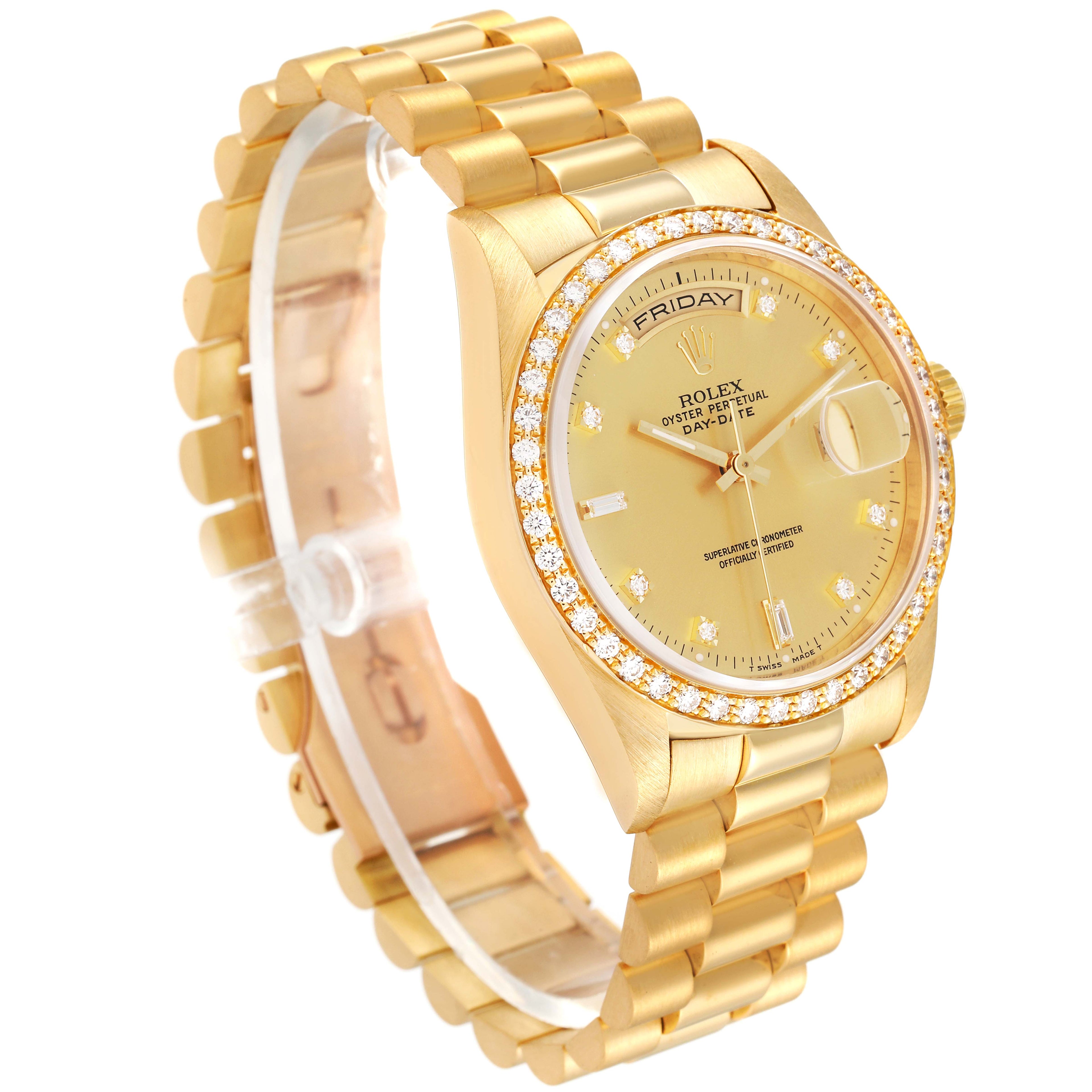 Rolex President Day-Date 36mm Yellow Gold Diamond Bezel Mens Watch 18348